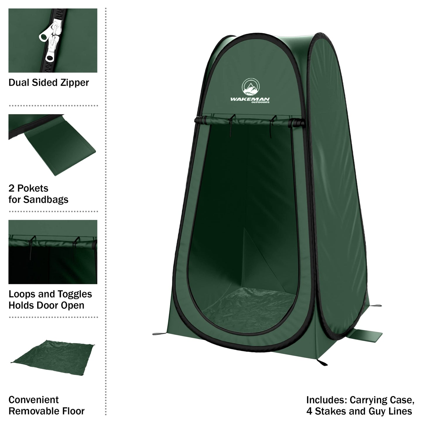 Pop Up Pod - Privacy Shower Tent, Dressing Room, or Portable Toilet Stall with Carry Bag for Camping, Beach, or Tailgate by Wakeman Outdoors (Black)