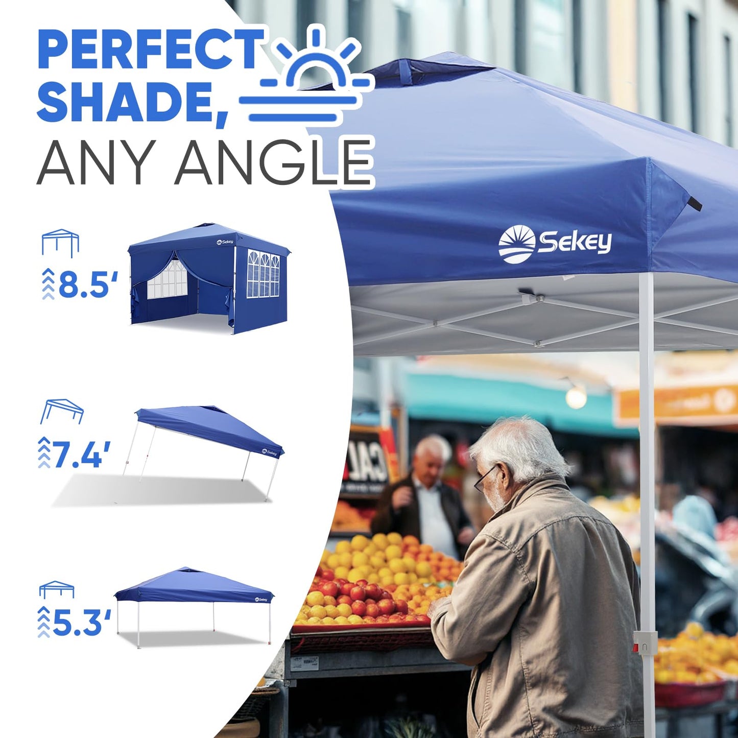 Sekey 10x10 Pop Up Canopy with 4 Sidewalls, One Push Setup Instant Outdoor Gazebo, Instant Easy Up Canopy with UPF50+ Top, 4 Weight Bags for Events, Beach, Patio, Camping