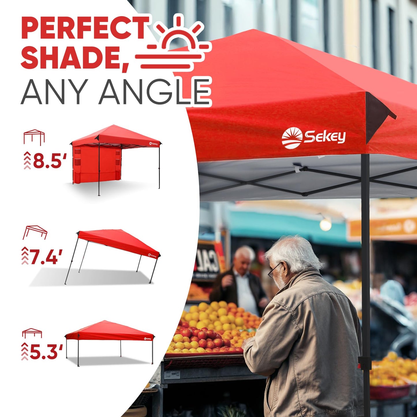 Sekey 10x10 Pop Up Canopy with 4 Sidewalls, One Push Setup Instant Outdoor Gazebo, Instant Easy Up Canopy with UPF50+ Top, 4 Weight Bags for Events, Beach, Patio, Camping