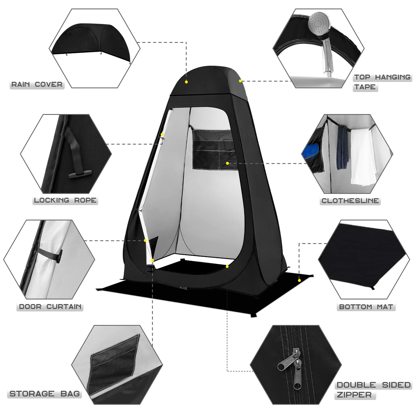 BRIAN & DANY Pop Up Shower Tent, Portable Privacy Camping Changing Tent, Camp Toilet Bathroom Pod with Rain Shelter & Windows, UPF 50+ & Waterproof, 47.2" x 47.2" x 74.8"