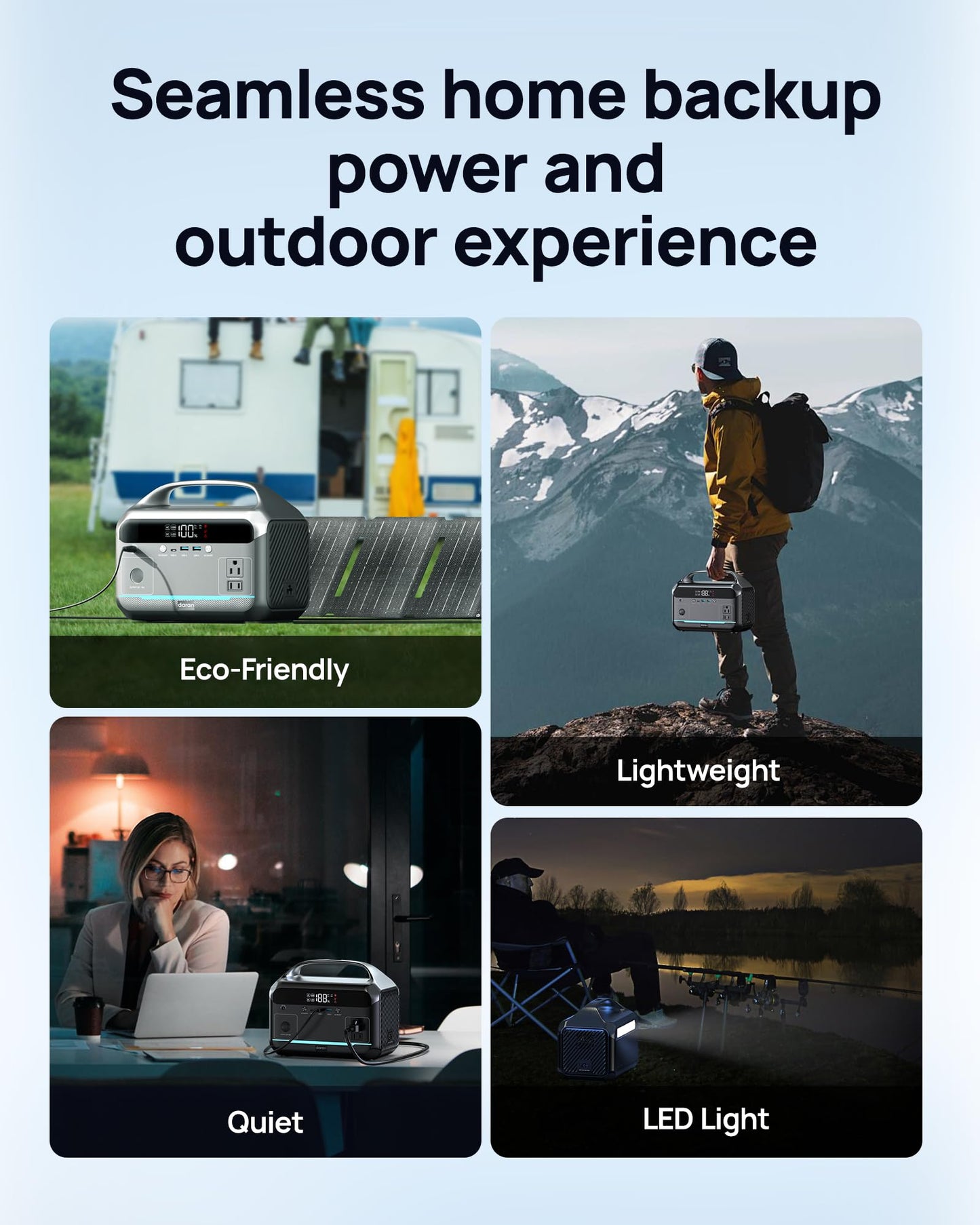 DARAN Portable Power Station 350W(600W Surge) with 40W Solar Panel, 288Wh (90,000mAh) LiFePO4 Battery Generator, 8.2LB Portable Charger with AC Outlets for Home, Camping, Emergency