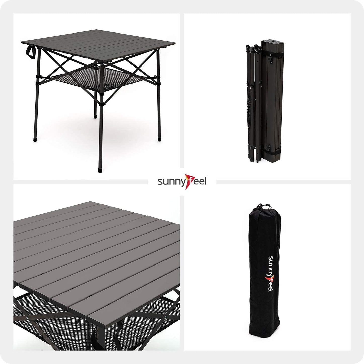 SUNNYFEEL Folding Camping Table - Lightweight Aluminum Portable Picnic Table, 18.5x18.5x24.5 Inch for Cooking, Beach, Hiking, Travel, Fishing, BBQ, Indoor Outdoor Small Foldable Camp Tables