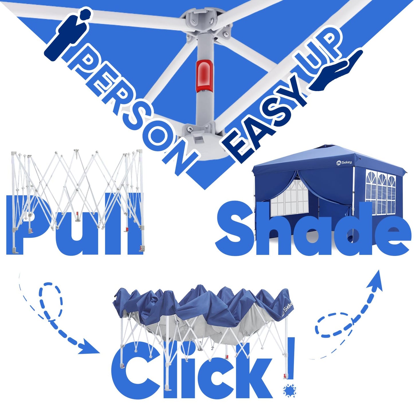 Sekey 10x10 Pop Up Canopy with 4 Sidewalls, One Push Setup Instant Outdoor Gazebo, Instant Easy Up Canopy with UPF50+ Top, 4 Weight Bags for Events, Beach, Patio, Camping