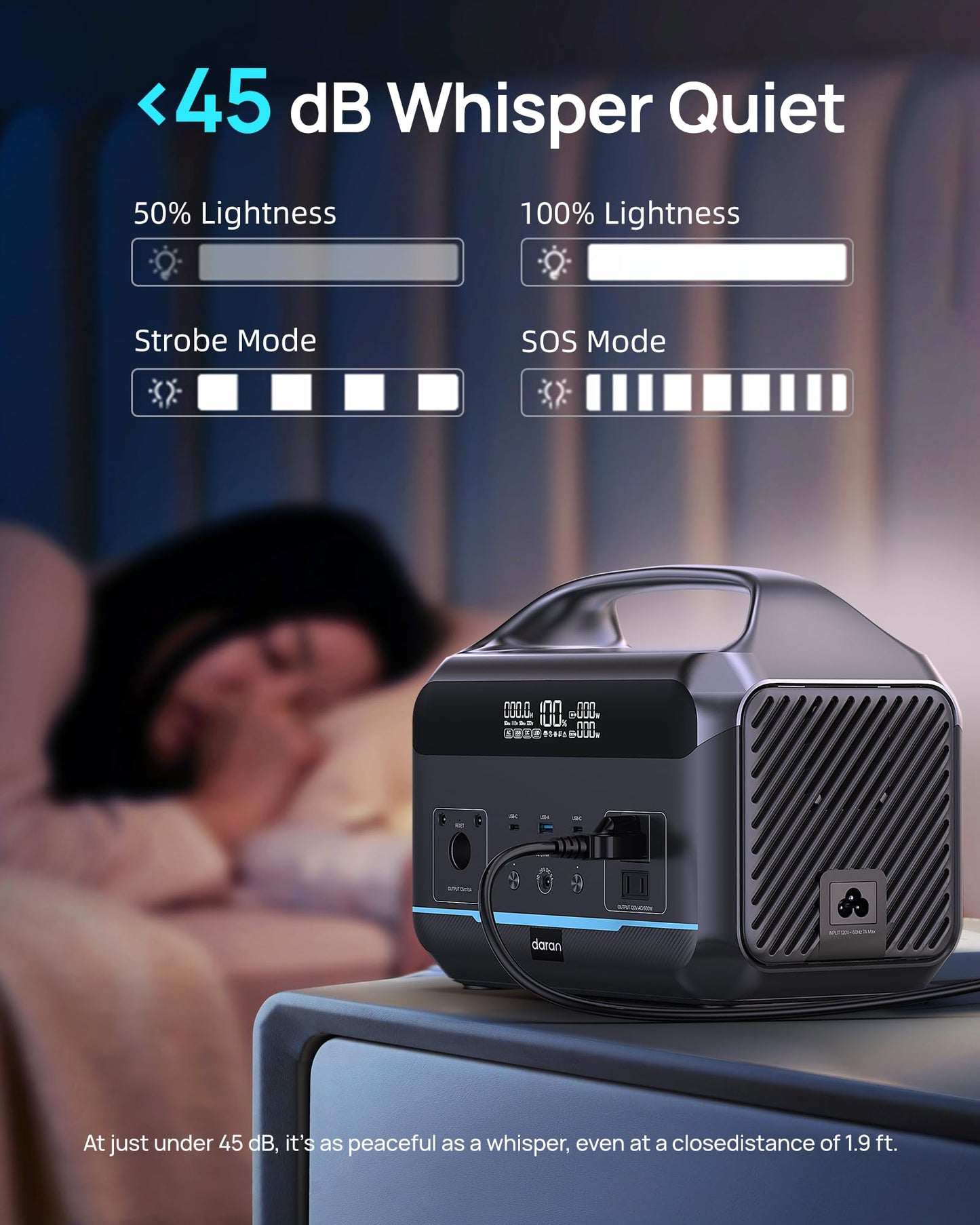 Portable Power Station, Outdoor 288Wh(90,000mAh) LiFePO4 Battery, 600W(1200W Surge) AC Outlets, 1.7H Fast Charging Solar Generator for Camping, RV Travel, Home Use（Solar Optional)