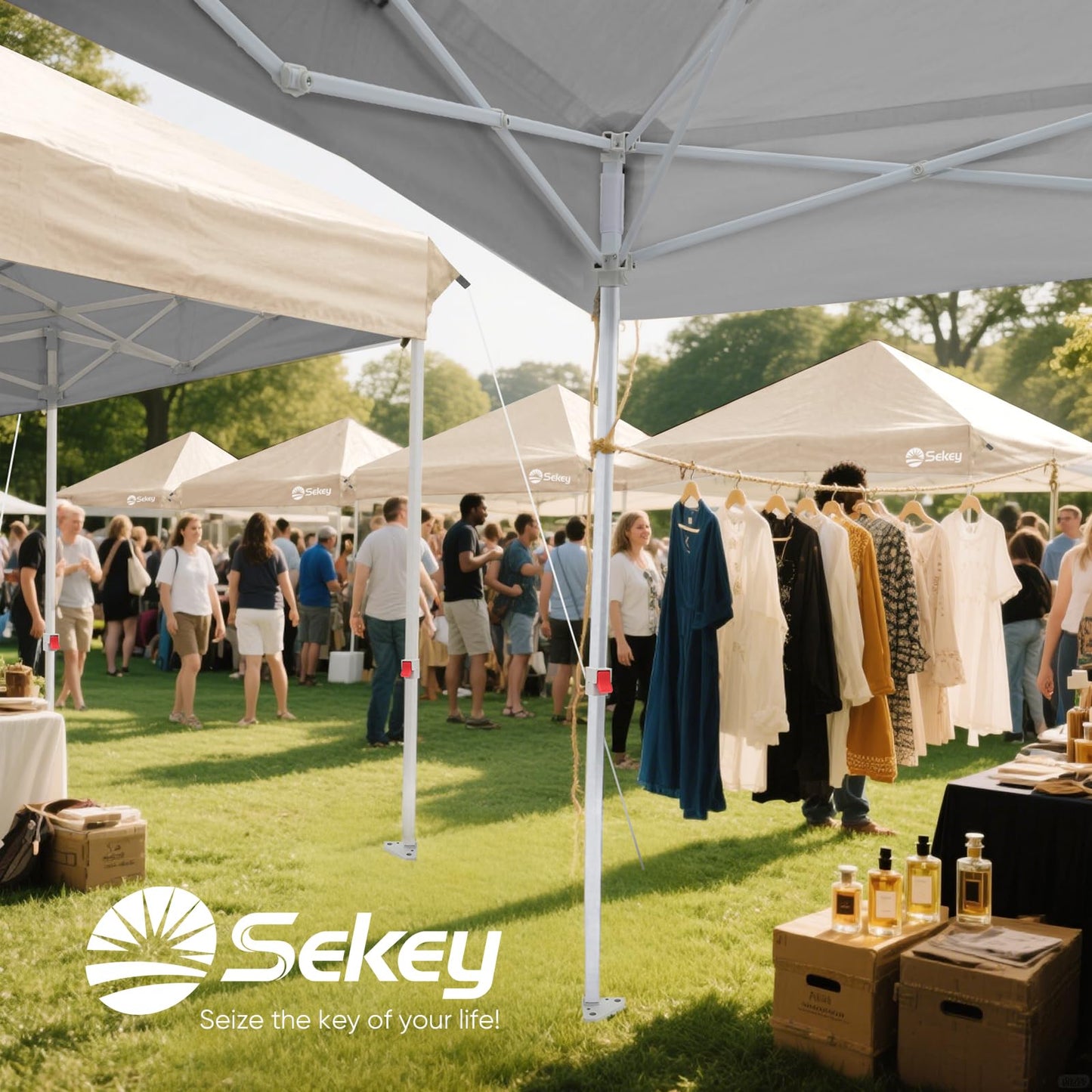 Sekey 10x10 Pop Up Canopy with 4 Sidewalls, One Push Setup Instant Outdoor Gazebo, Instant Easy Up Canopy with UPF50+ Top, 4 Weight Bags for Events, Beach, Patio, Camping