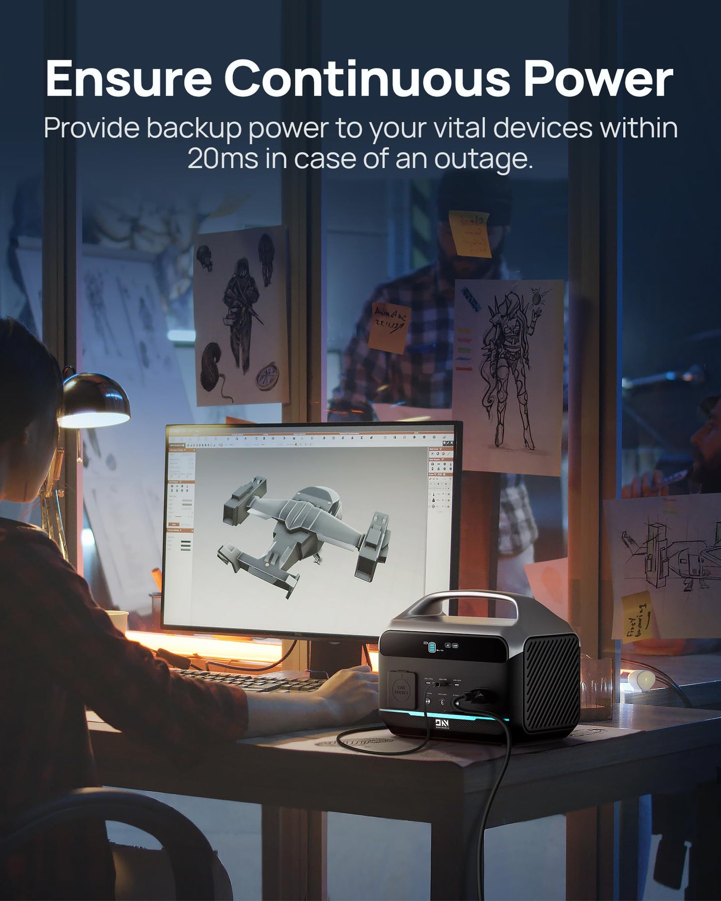 Portable Power Station, Outdoor 288Wh(90,000mAh) LiFePO4 Battery, 600W(1200W Surge) AC Outlets, 1.7H Fast Charging Solar Generator for Camping, RV Travel, Home Use（Solar Optional)