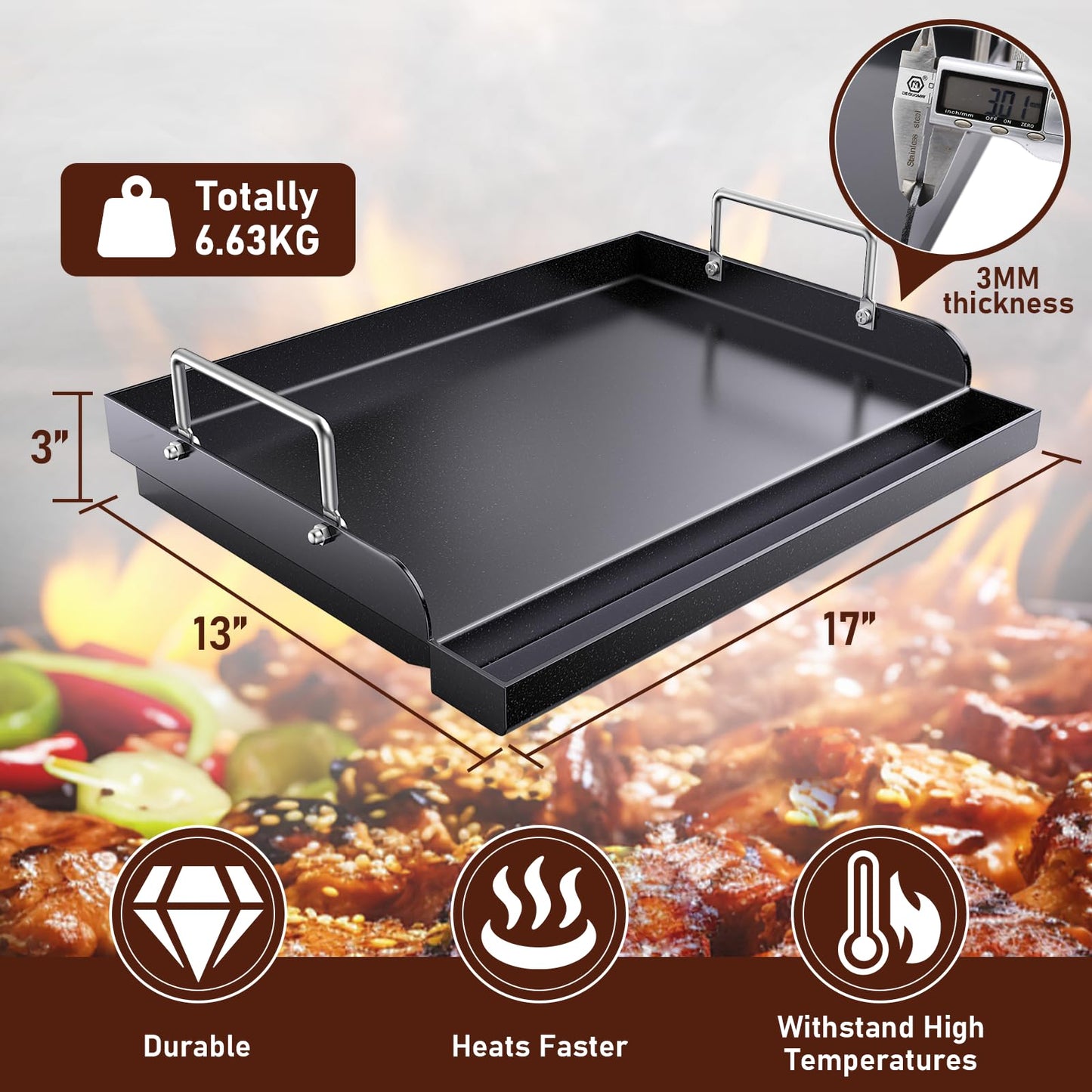 Uniflasy Fry Griddle for Camp Chef Stove, 14" x16" Flat Top Gas Grill Griddle for Camp Chef EX60LW EX60P EX60FP EX60B EX280LW DB60D YK60LW EX90LW SB30D, Professional Griddle Flat Top Plate