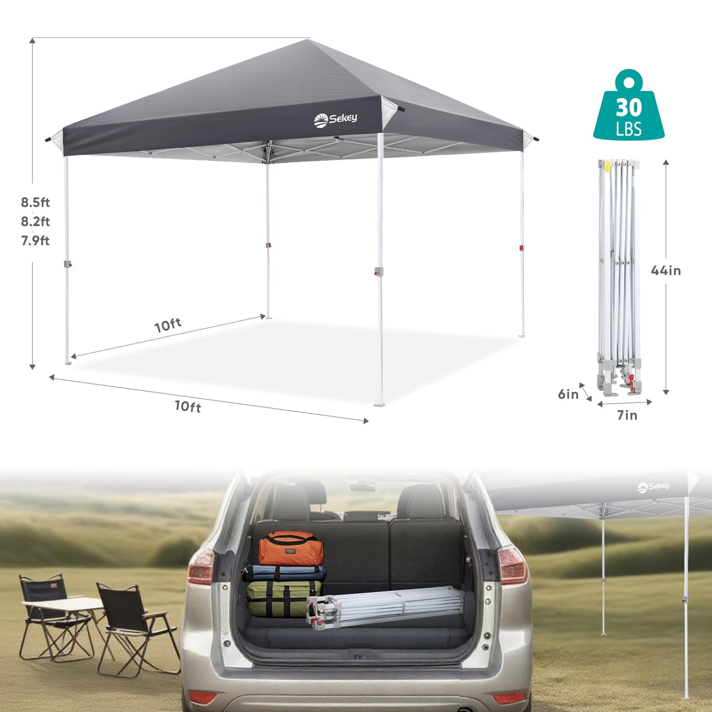 Sekey 10x10 Pop Up Canopy with 4 Sidewalls, One Push Setup Instant Outdoor Gazebo, Instant Easy Up Canopy with UPF50+ Top, 4 Weight Bags for Events, Beach, Patio, Camping