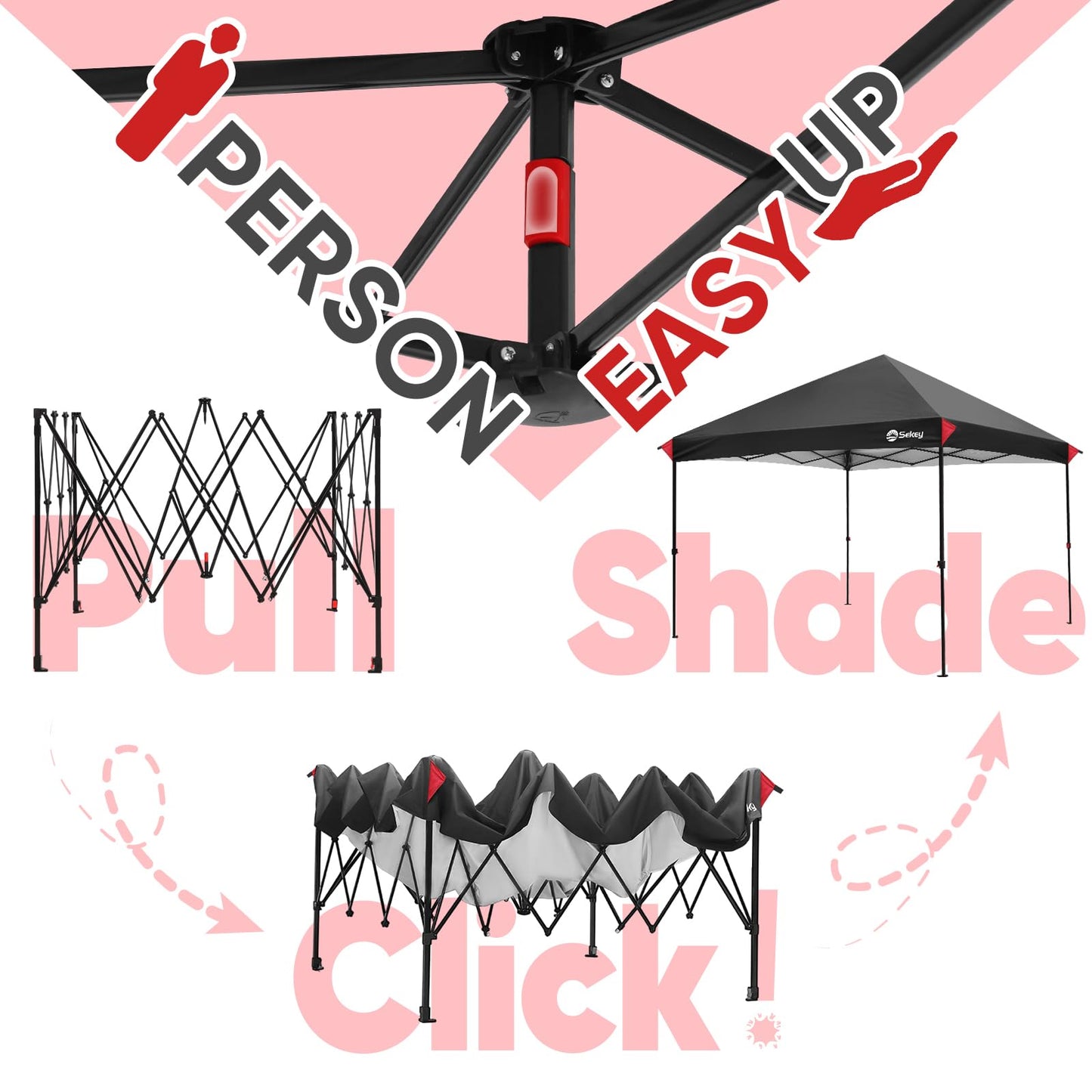 Sekey 10x10 Pop Up Canopy with 4 Sidewalls, One Push Setup Instant Outdoor Gazebo, Instant Easy Up Canopy with UPF50+ Top, 4 Weight Bags for Events, Beach, Patio, Camping