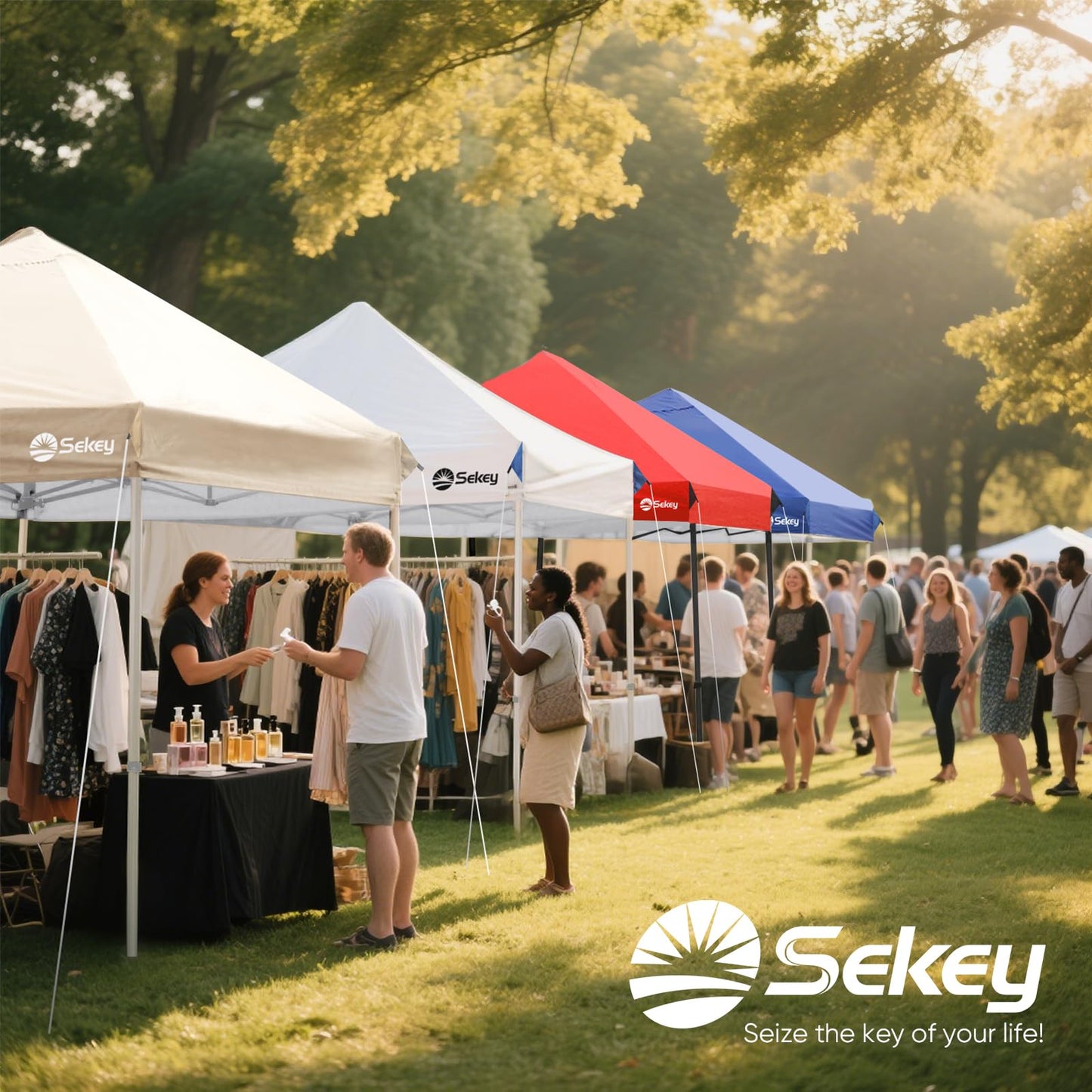 Sekey 10x10 Pop Up Canopy with 4 Sidewalls, One Push Setup Instant Outdoor Gazebo, Instant Easy Up Canopy with UPF50+ Top, 4 Weight Bags for Events, Beach, Patio, Camping