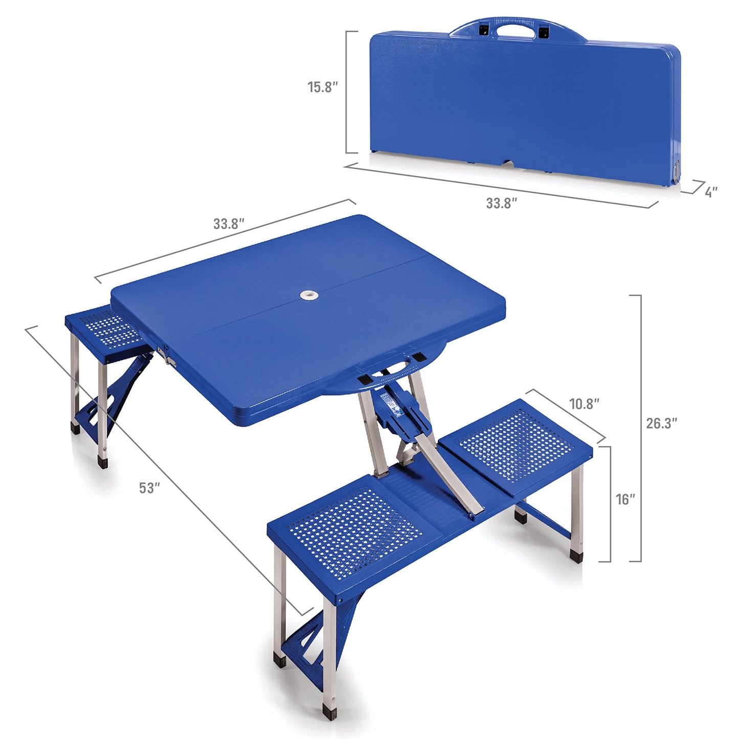 PICNIC TIME Portable Folding Picnic Table with Seats for 4, Collapsible Aluminum Table with Benches & Umbrella Hole, Lightweight Foldable Table for Camping, Travel, Backyard, Tailgating (Red)