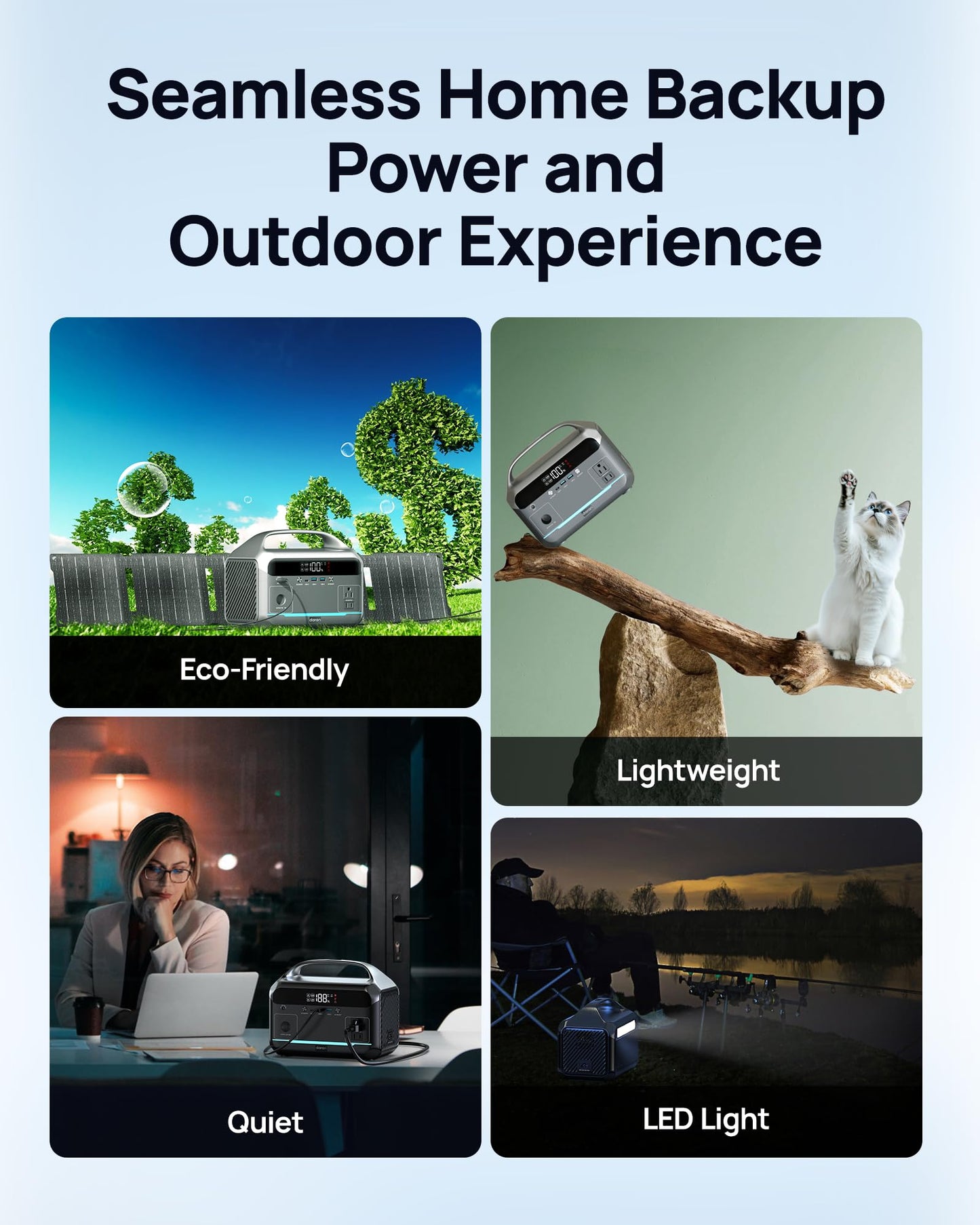 DARAN Portable Power Station 350W(600W Surge) with 40W Solar Panel, 288Wh (90,000mAh) LiFePO4 Battery Generator, 8.2LB Portable Charger with AC Outlets for Home, Camping, Emergency