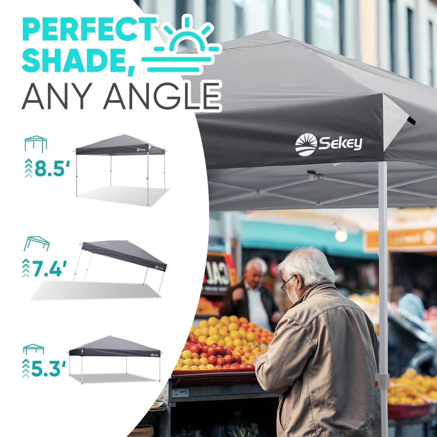 Sekey 10x10 Pop Up Canopy with 4 Sidewalls, One Push Setup Instant Outdoor Gazebo, Instant Easy Up Canopy with UPF50+ Top, 4 Weight Bags for Events, Beach, Patio, Camping