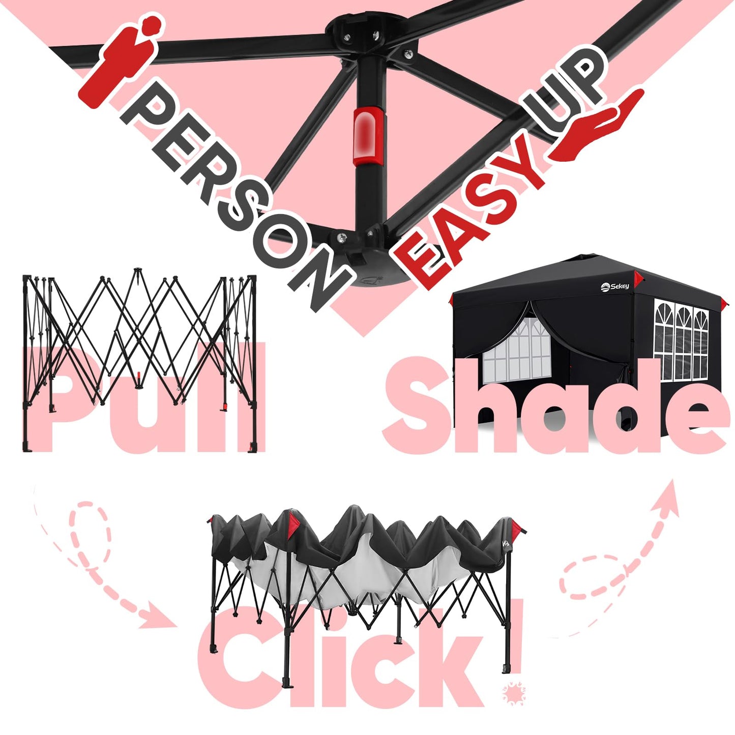 Sekey 10x10 Pop Up Canopy with 4 Sidewalls, One Push Setup Instant Outdoor Gazebo, Instant Easy Up Canopy with UPF50+ Top, 4 Weight Bags for Events, Beach, Patio, Camping