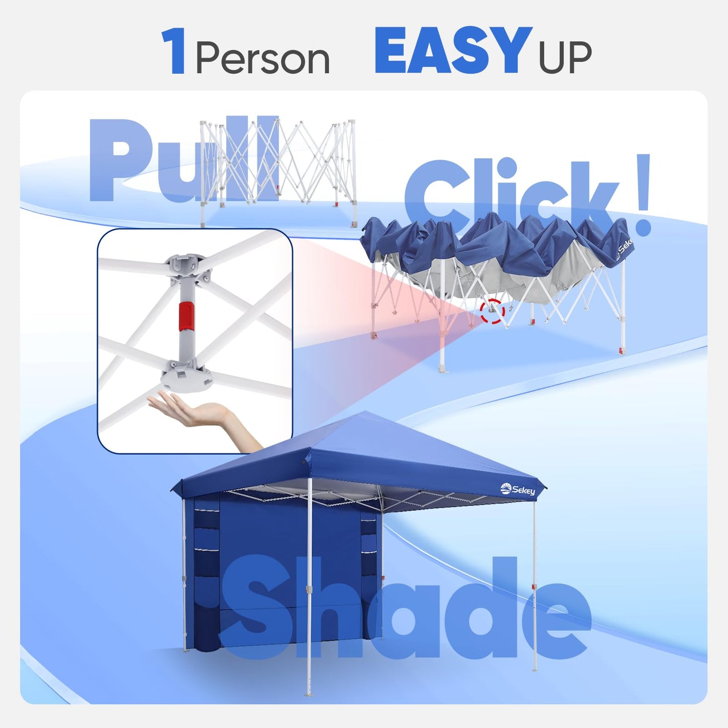 Sekey 10x10 Pop Up Canopy with 4 Sidewalls, One Push Setup Instant Outdoor Gazebo, Instant Easy Up Canopy with UPF50+ Top, 4 Weight Bags for Events, Beach, Patio, Camping