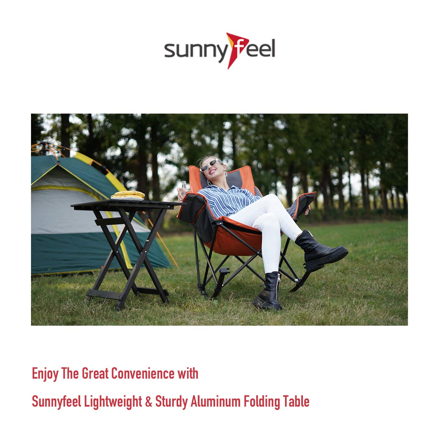 SUNNYFEEL Folding Camping Table - Lightweight Aluminum Portable Picnic Table, 18.5x18.5x24.5 Inch for Cooking, Beach, Hiking, Travel, Fishing, BBQ, Indoor Outdoor Small Foldable Camp Tables