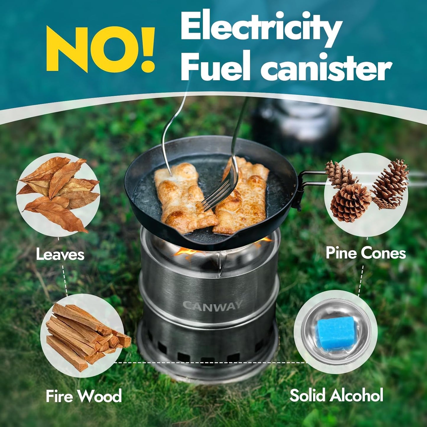 CANWAY Percolator Coffee Pot & Portable Camping Stove Set for Backpacking Hiking Stainless Steel Mini Wood Burning Stove 9 CUP Camping Stovetop Coffee Maker Outdoor Home with Carry Bag