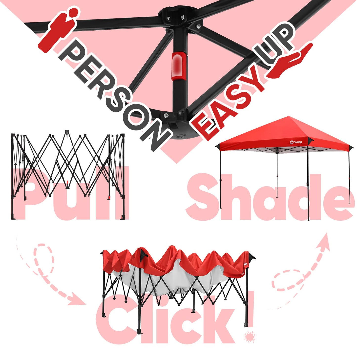 Sekey 10x10 Pop Up Canopy with 4 Sidewalls, One Push Setup Instant Outdoor Gazebo, Instant Easy Up Canopy with UPF50+ Top, 4 Weight Bags for Events, Beach, Patio, Camping