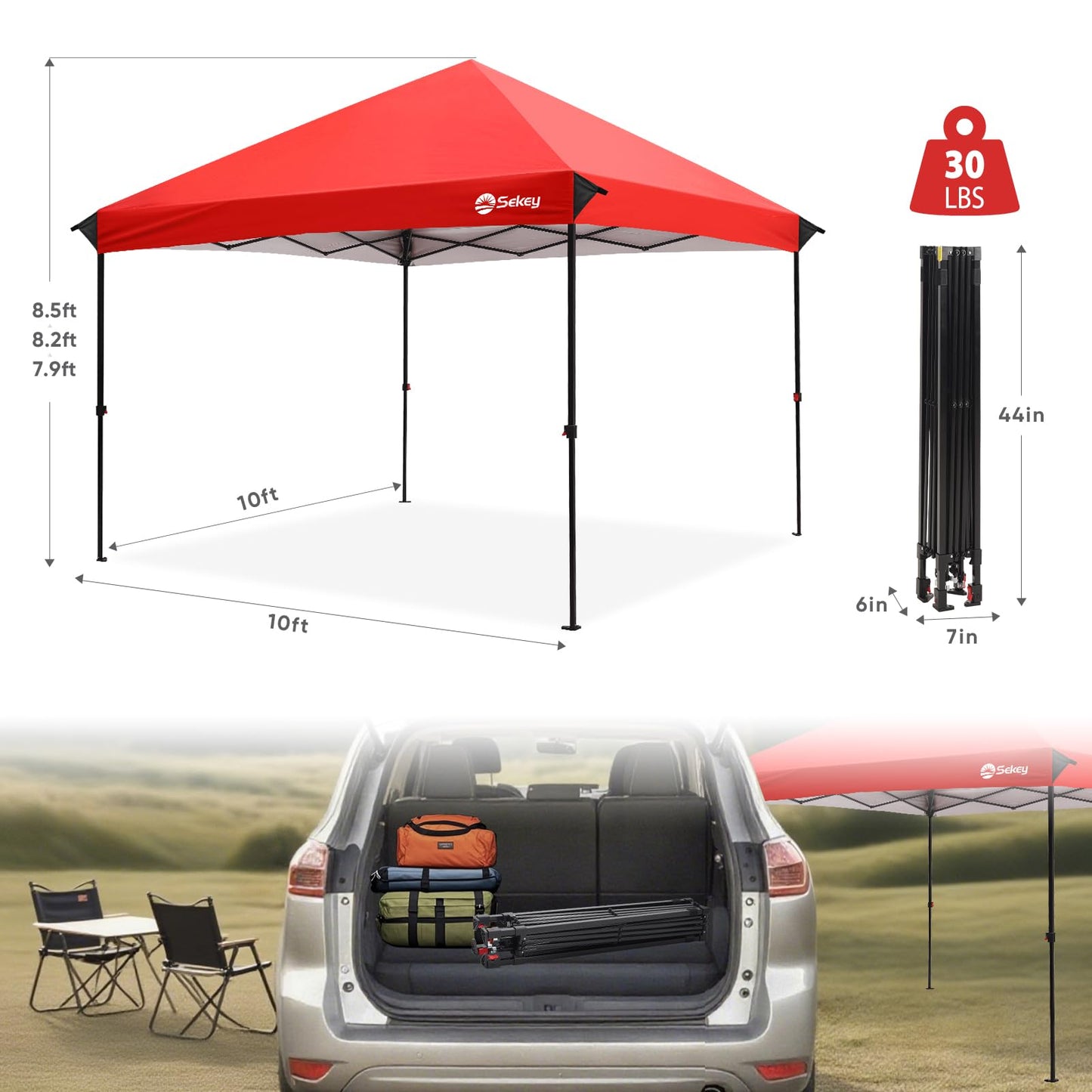 Sekey 10x10 Pop Up Canopy with 4 Sidewalls, One Push Setup Instant Outdoor Gazebo, Instant Easy Up Canopy with UPF50+ Top, 4 Weight Bags for Events, Beach, Patio, Camping
