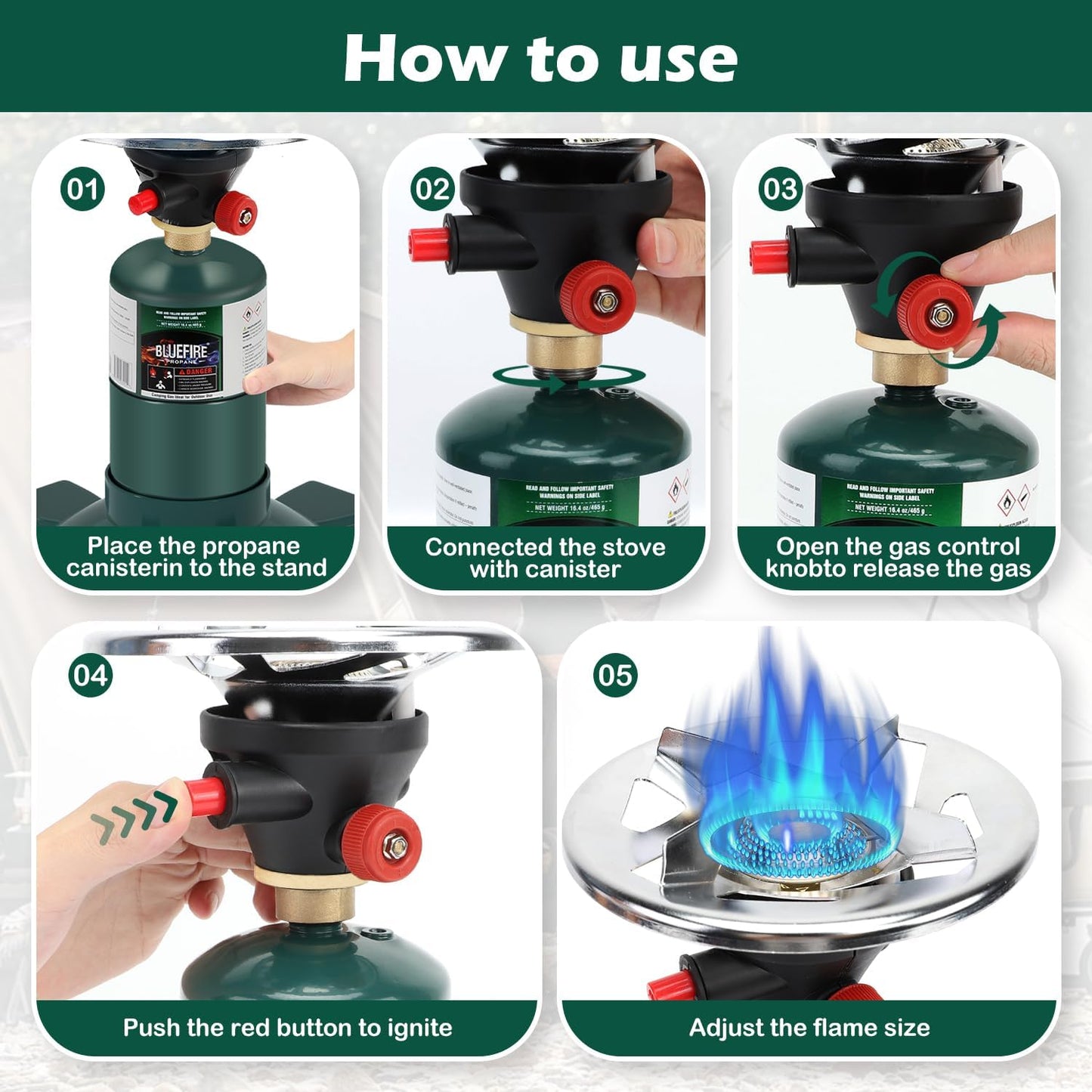 KOMAN Camping Stove Propane, Single Burner Propane Stove,Portable Stove,Propane Burner Camping with Button Starter,10000BTU Backpacking Stove for Outdoor Cooking, Hiking(Fuel not included)