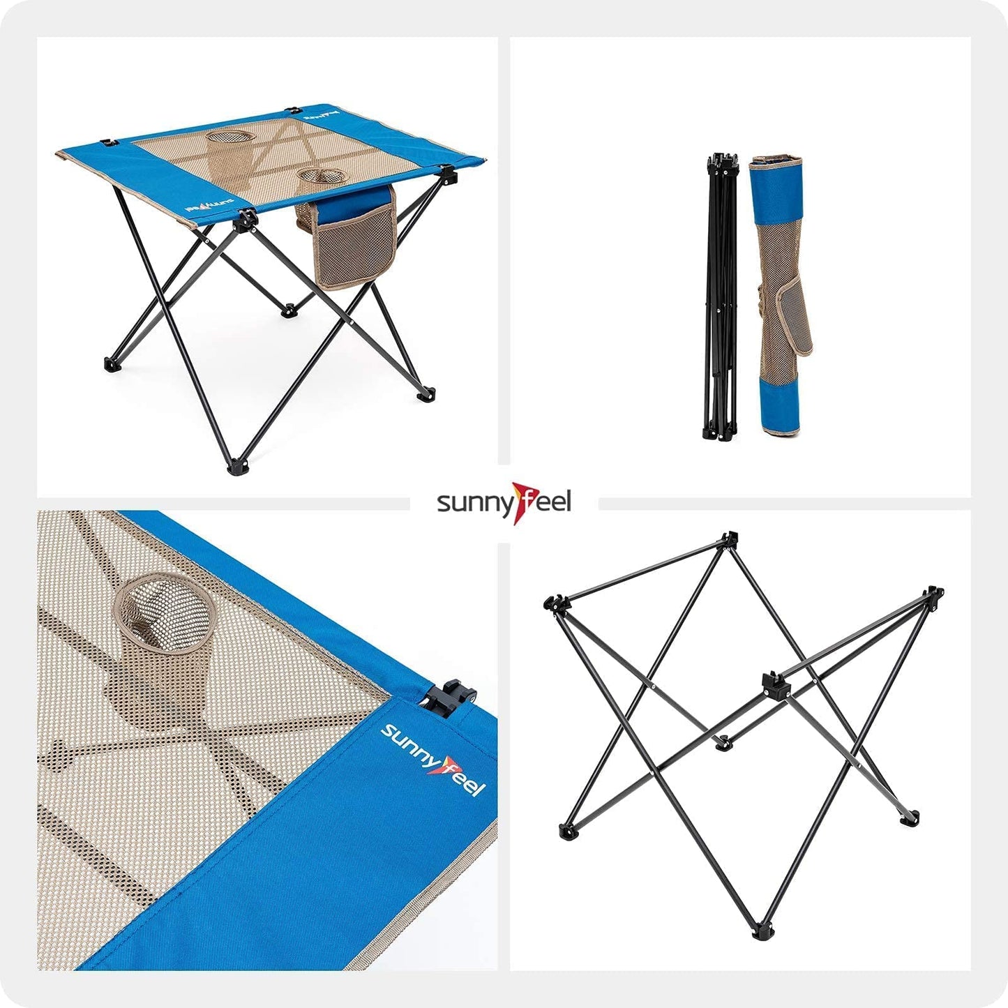 SUNNYFEEL Folding Camping Table - Lightweight Aluminum Portable Picnic Table, 18.5x18.5x24.5 Inch for Cooking, Beach, Hiking, Travel, Fishing, BBQ, Indoor Outdoor Small Foldable Camp Tables