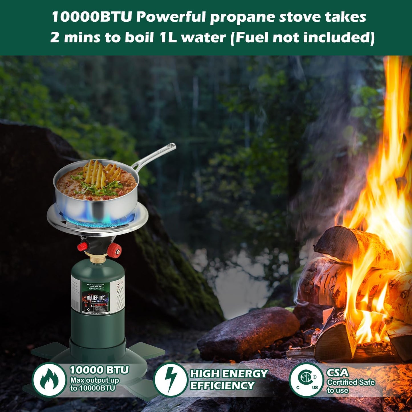 KOMAN Camping Stove Propane, Single Burner Propane Stove,Portable Stove,Propane Burner Camping with Button Starter,10000BTU Backpacking Stove for Outdoor Cooking, Hiking(Fuel not included)