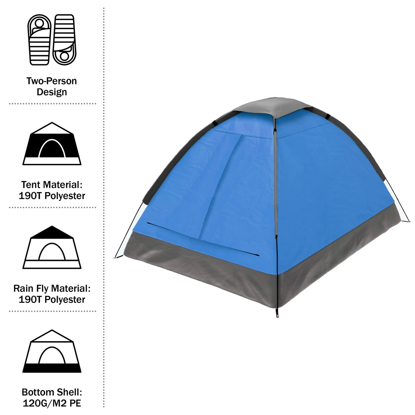 2-Person Dome Tent – Easy Set Up Shelter with Rain Fly and Carrying Bag for Camping