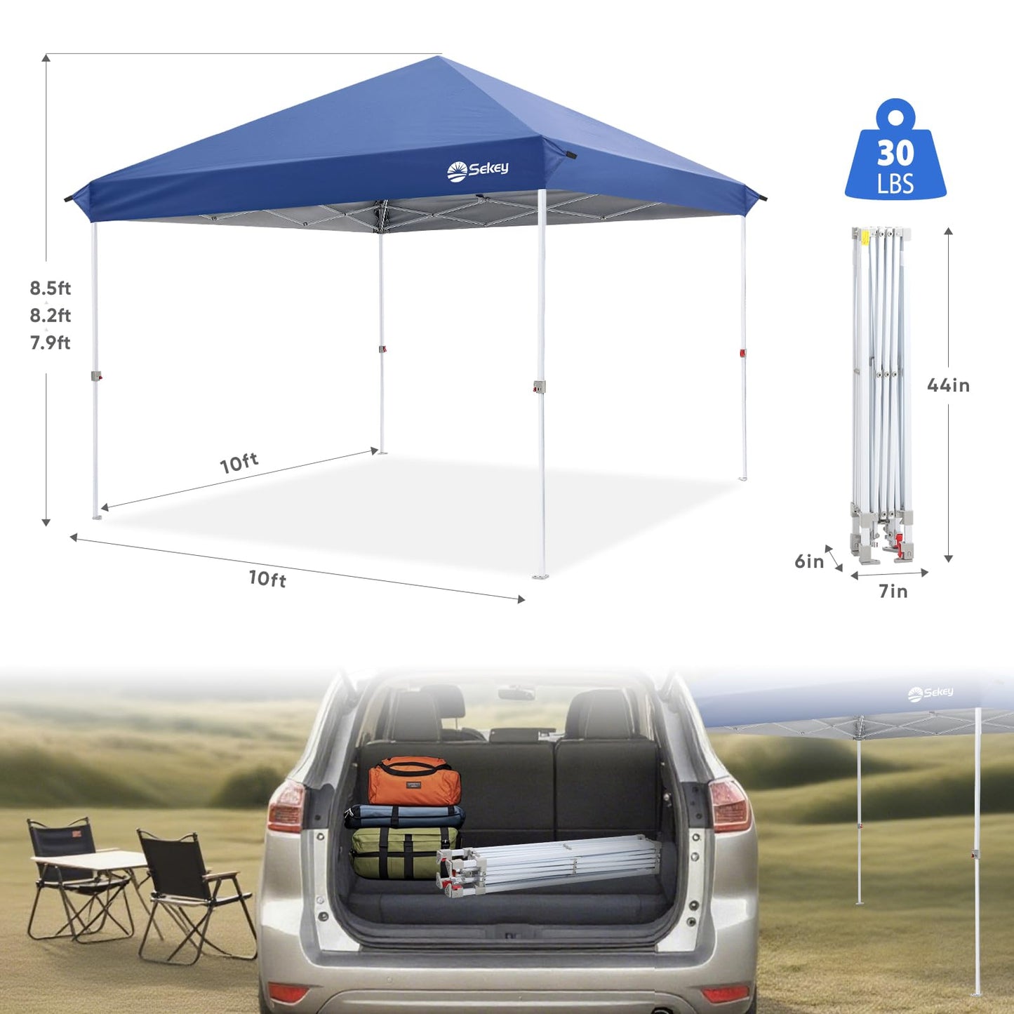 Sekey 10x10 Pop Up Canopy with 4 Sidewalls, One Push Setup Instant Outdoor Gazebo, Instant Easy Up Canopy with UPF50+ Top, 4 Weight Bags for Events, Beach, Patio, Camping