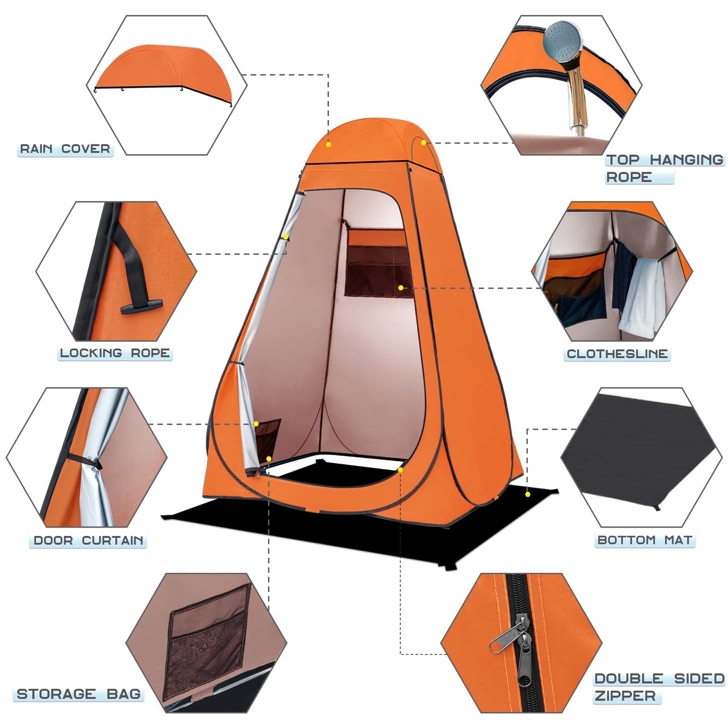 BRIAN & DANY Pop Up Shower Tent, Portable Privacy Camping Changing Tent, Camp Toilet Bathroom Pod with Rain Shelter & Windows, UPF 50+ & Waterproof, 47.2" x 47.2" x 74.8"