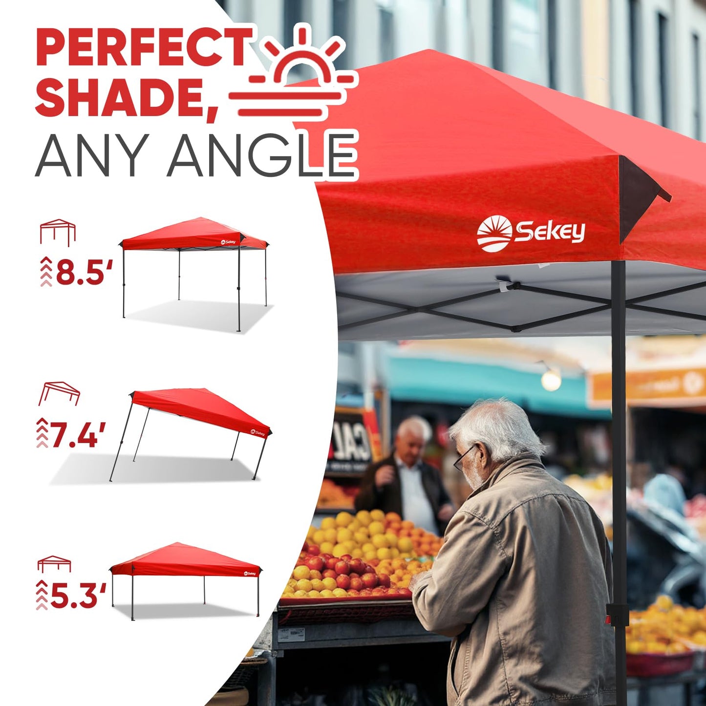 Sekey 10x10 Pop Up Canopy with 4 Sidewalls, One Push Setup Instant Outdoor Gazebo, Instant Easy Up Canopy with UPF50+ Top, 4 Weight Bags for Events, Beach, Patio, Camping