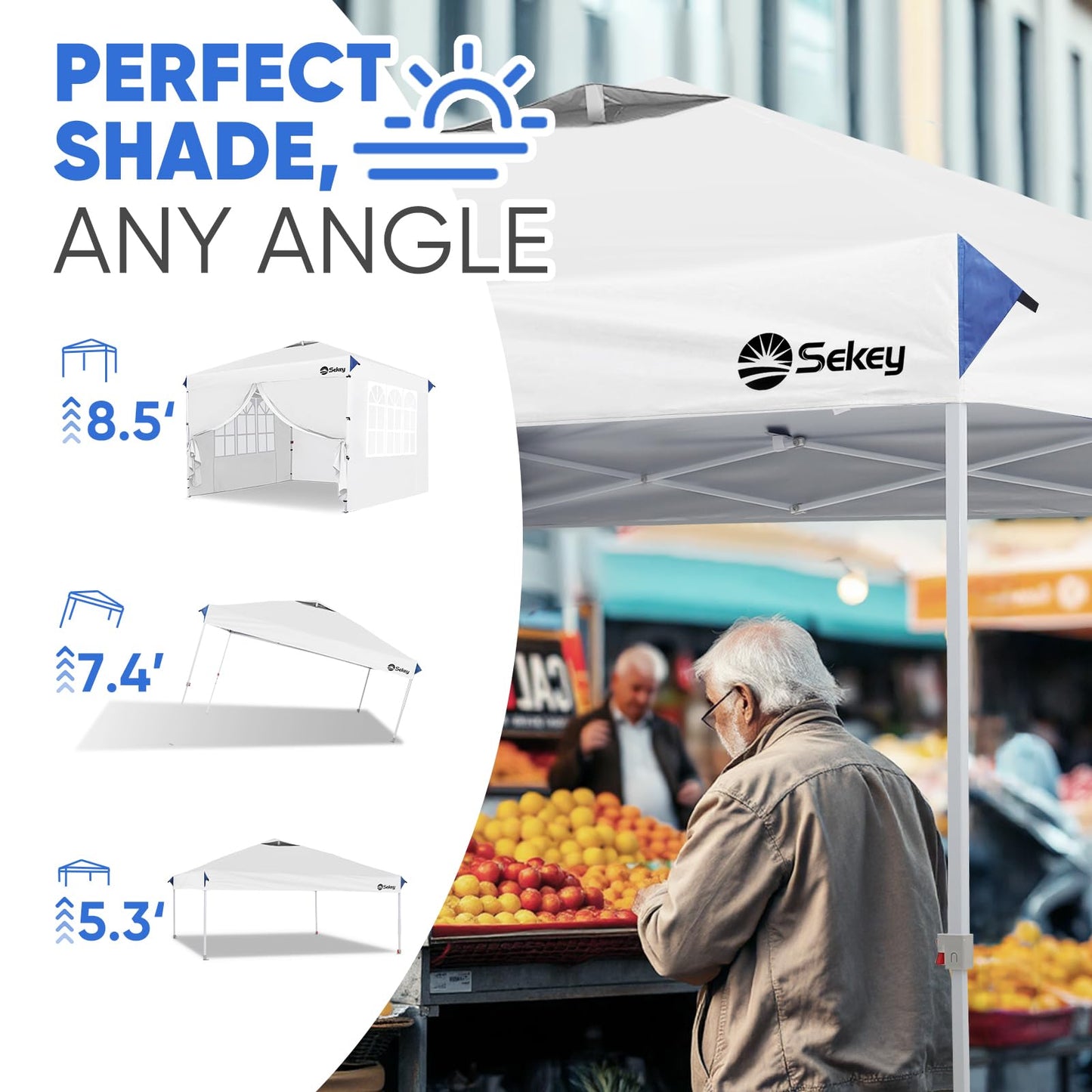 Sekey 10x10 Pop Up Canopy with 4 Sidewalls, One Push Setup Instant Outdoor Gazebo, Instant Easy Up Canopy with UPF50+ Top, 4 Weight Bags for Events, Beach, Patio, Camping