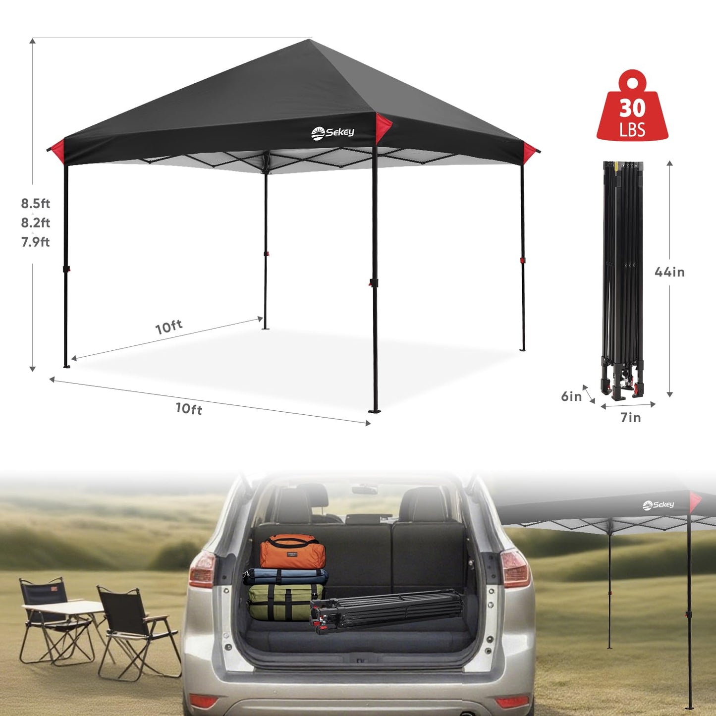 Sekey 10x10 Pop Up Canopy with 4 Sidewalls, One Push Setup Instant Outdoor Gazebo, Instant Easy Up Canopy with UPF50+ Top, 4 Weight Bags for Events, Beach, Patio, Camping