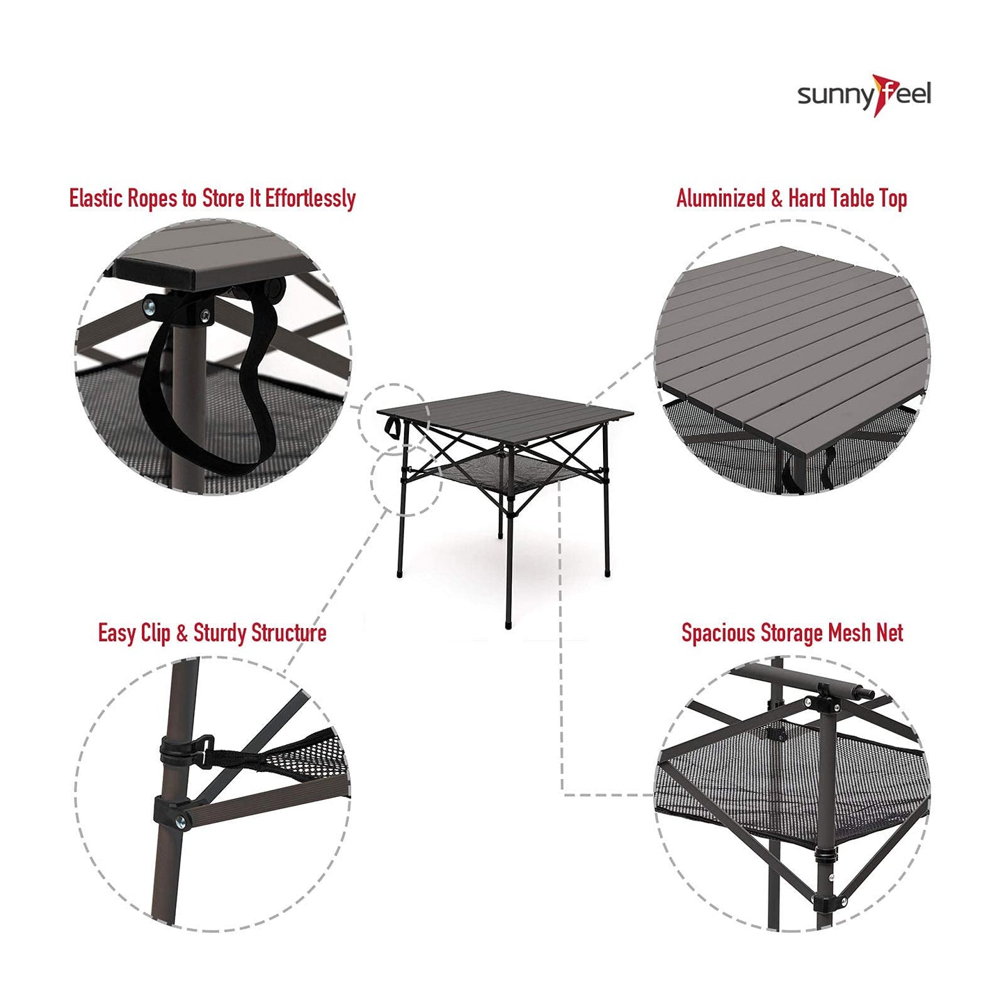 SUNNYFEEL Folding Camping Table - Lightweight Aluminum Portable Picnic Table, 18.5x18.5x24.5 Inch for Cooking, Beach, Hiking, Travel, Fishing, BBQ, Indoor Outdoor Small Foldable Camp Tables