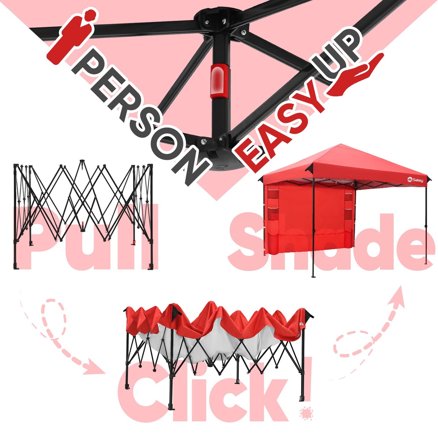 Sekey 10x10 Pop Up Canopy with 4 Sidewalls, One Push Setup Instant Outdoor Gazebo, Instant Easy Up Canopy with UPF50+ Top, 4 Weight Bags for Events, Beach, Patio, Camping