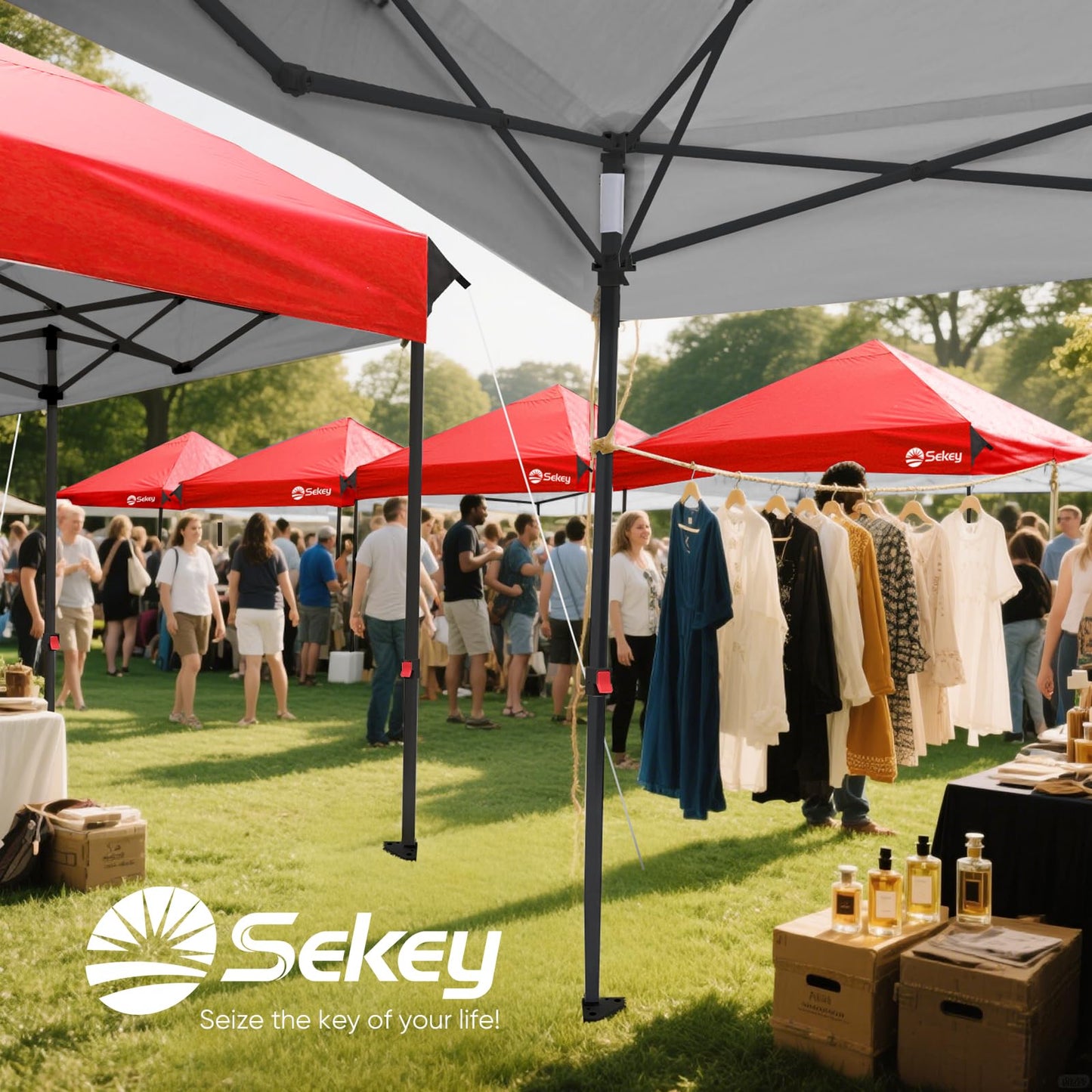 Sekey 10x10 Pop Up Canopy with 4 Sidewalls, One Push Setup Instant Outdoor Gazebo, Instant Easy Up Canopy with UPF50+ Top, 4 Weight Bags for Events, Beach, Patio, Camping