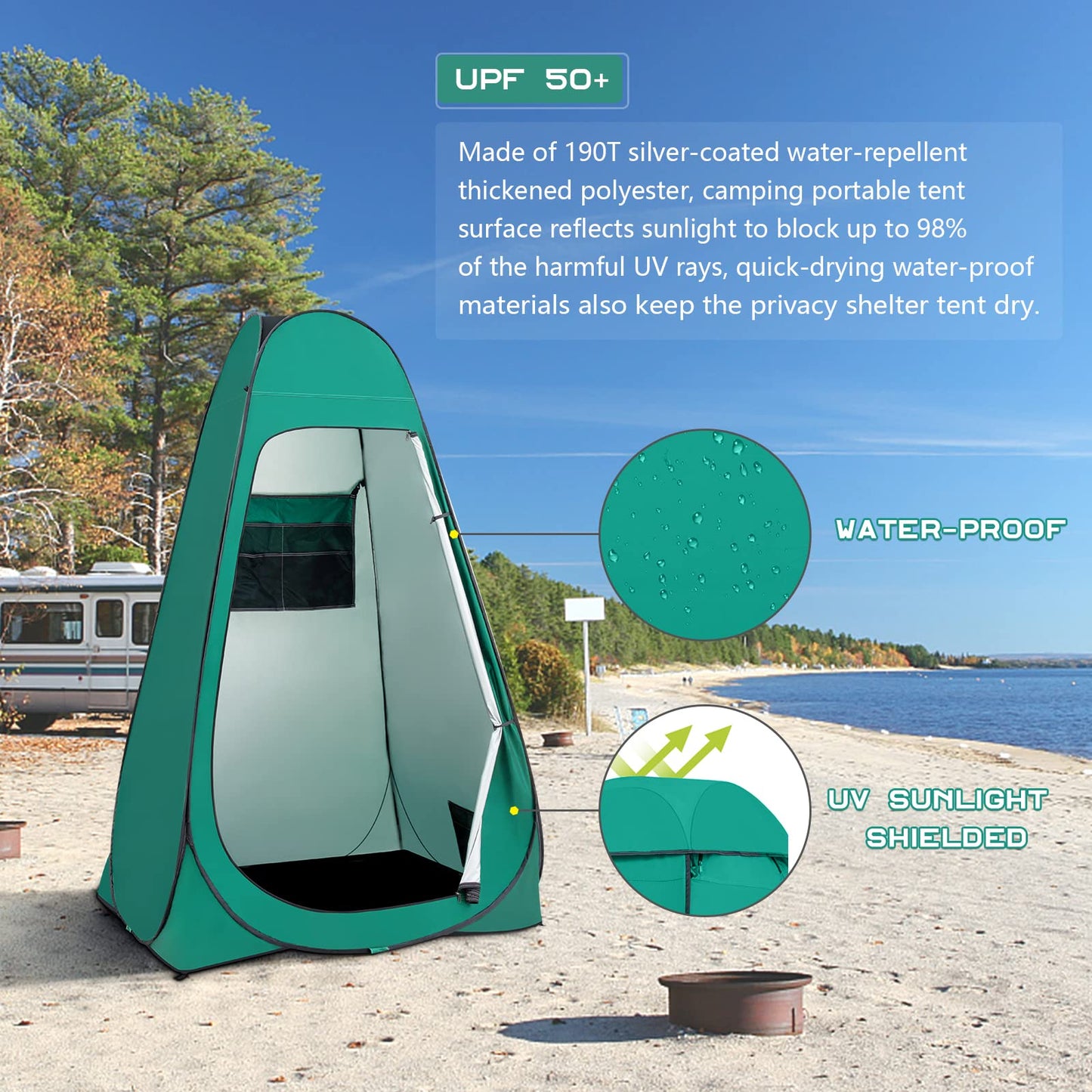BRIAN & DANY Pop Up Shower Tent, Portable Privacy Camping Changing Tent, Camp Toilet Bathroom Pod with Rain Shelter & Windows, UPF 50+ & Waterproof, 47.2" x 47.2" x 74.8"