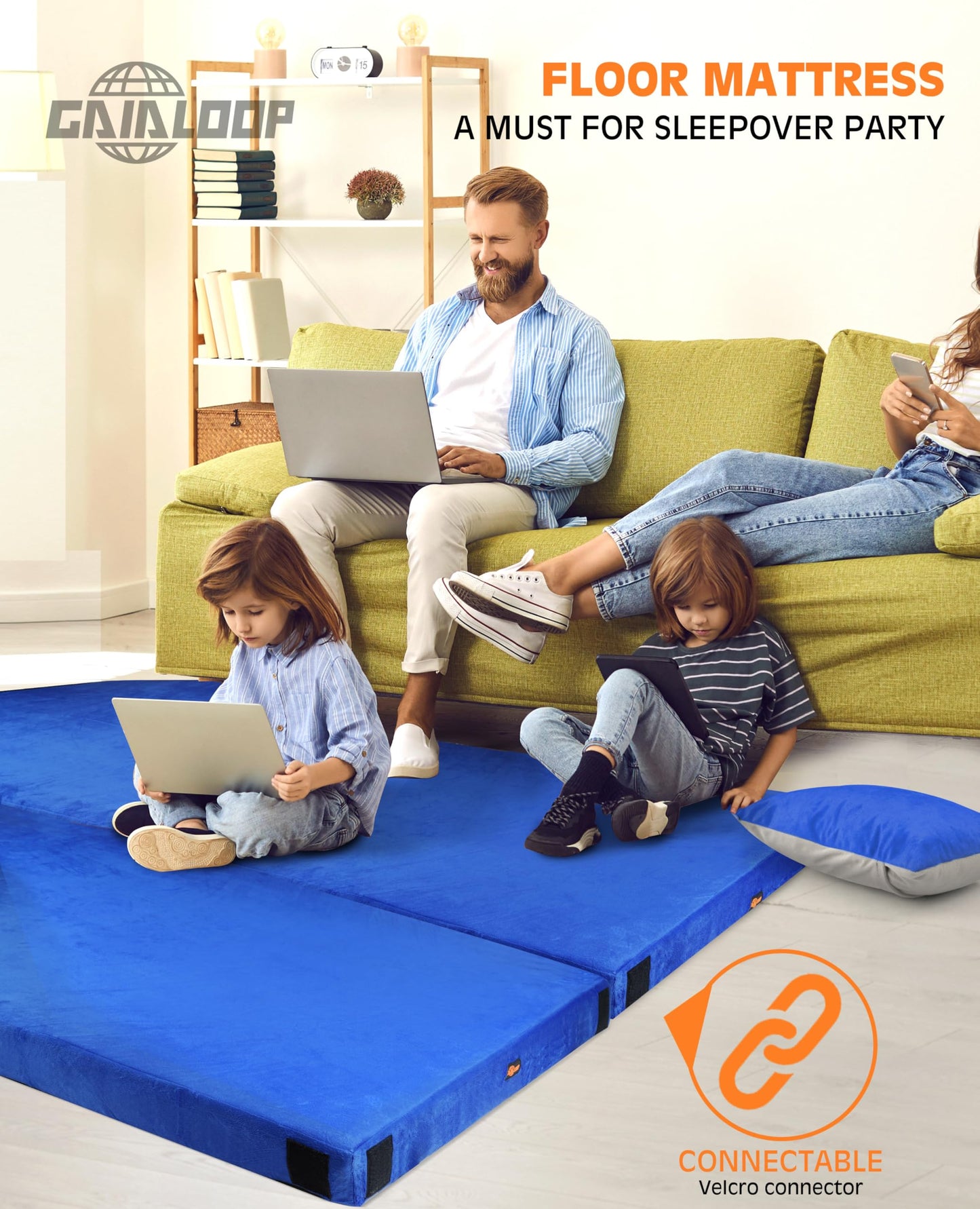 4 Inch GAIALOOP Extra Thick Memory Foam Camping Mattress, Roll Up Floor Sleeping Mat Camp Cot Mattress Pad Travel Camping Couch Bed for Guest Adults Side Sleepers