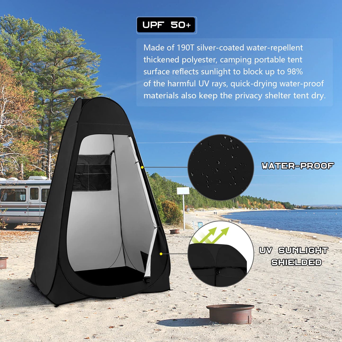 BRIAN & DANY Pop Up Shower Tent, Portable Privacy Camping Changing Tent, Camp Toilet Bathroom Pod with Rain Shelter & Windows, UPF 50+ & Waterproof, 47.2" x 47.2" x 74.8"