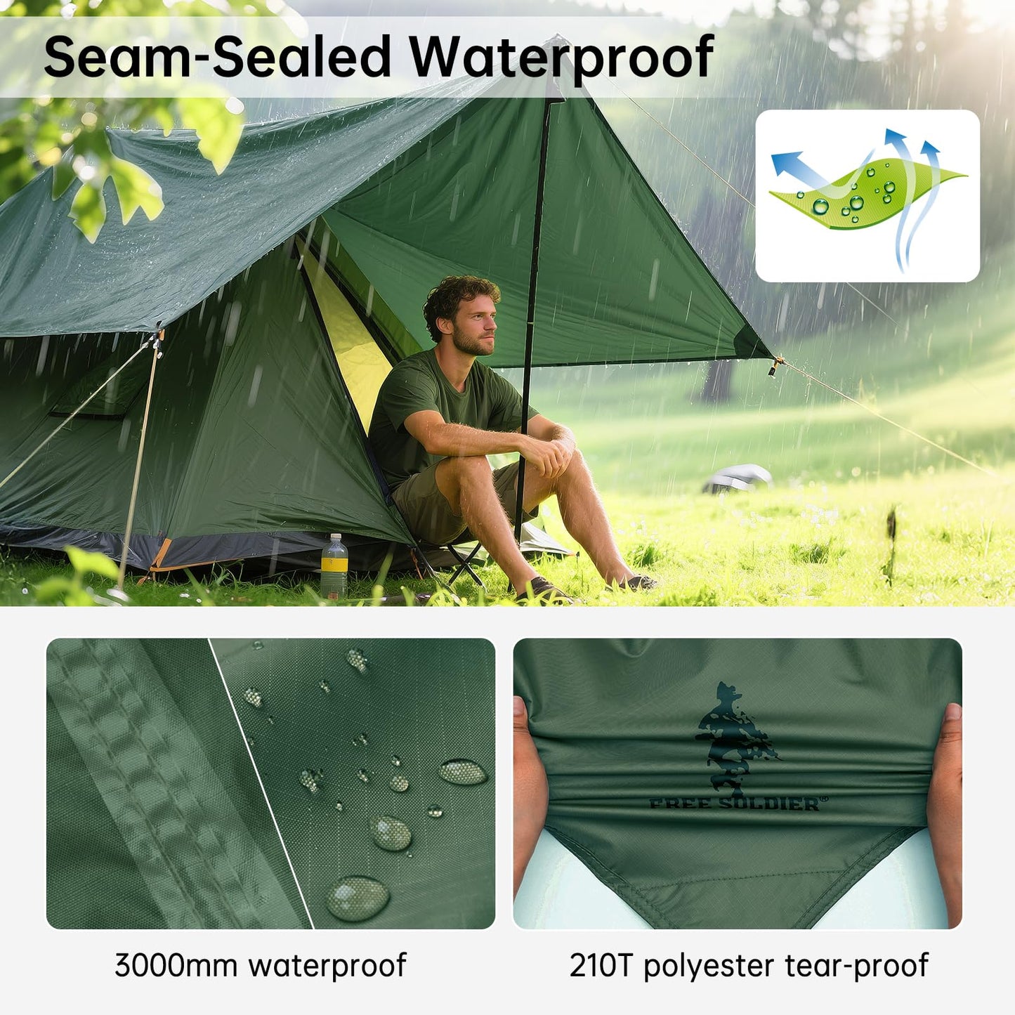 FREE SOLDIER Waterproof Portable Tarp Multifunctional Outdoor Camping Traveling Awning Backpacking Tarp Shelter Rain (Brown 10×10.5ft)