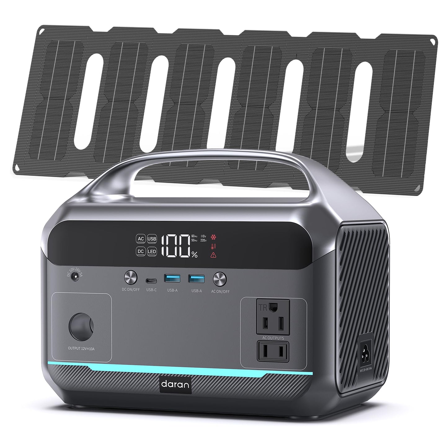 DARAN Portable Power Station 350W(600W Surge) with 40W Solar Panel, 288Wh (90,000mAh) LiFePO4 Battery Generator, 8.2LB Portable Charger with AC Outlets for Home, Camping, Emergency