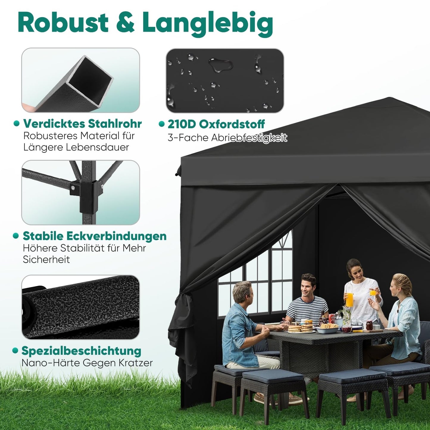 Sekey 10x10 Pop Up Canopy with 4 Sidewalls, One Push Setup Instant Outdoor Gazebo, Instant Easy Up Canopy with UPF50+ Top, 4 Weight Bags for Events, Beach, Patio, Camping