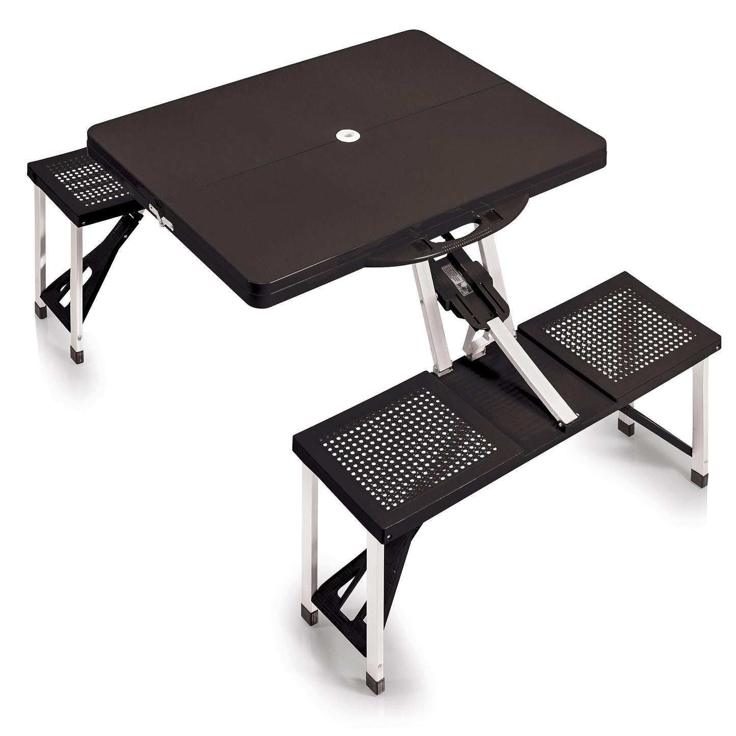 PICNIC TIME Portable Folding Picnic Table with Seats for 4, Collapsible Aluminum Table with Benches & Umbrella Hole, Lightweight Foldable Table for Camping, Travel, Backyard, Tailgating (Red)