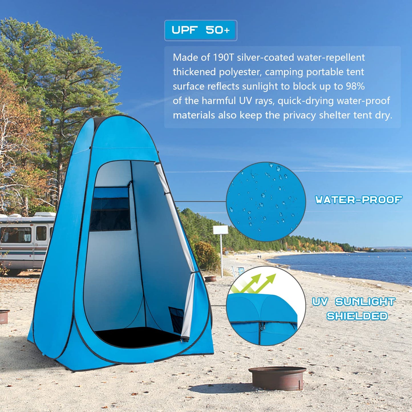 BRIAN & DANY Pop Up Shower Tent, Portable Privacy Camping Changing Tent, Camp Toilet Bathroom Pod with Rain Shelter & Windows, UPF 50+ & Waterproof, 47.2" x 47.2" x 74.8"