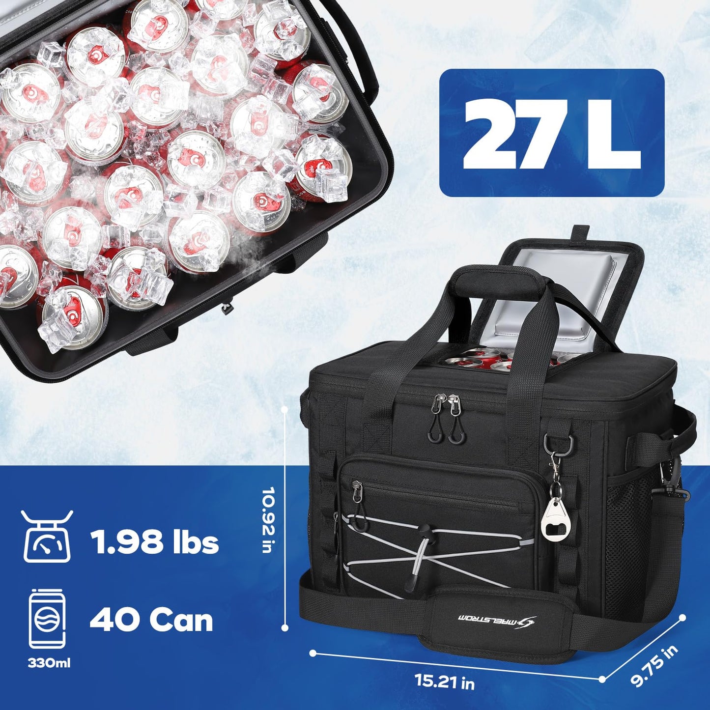 Maelstrom Soft Sided Cooler Bag, 30/40 Can Collapsible Insulated Ice Chest, Large Leakproof Camping & Travel Cooler for Kayaking & Beach