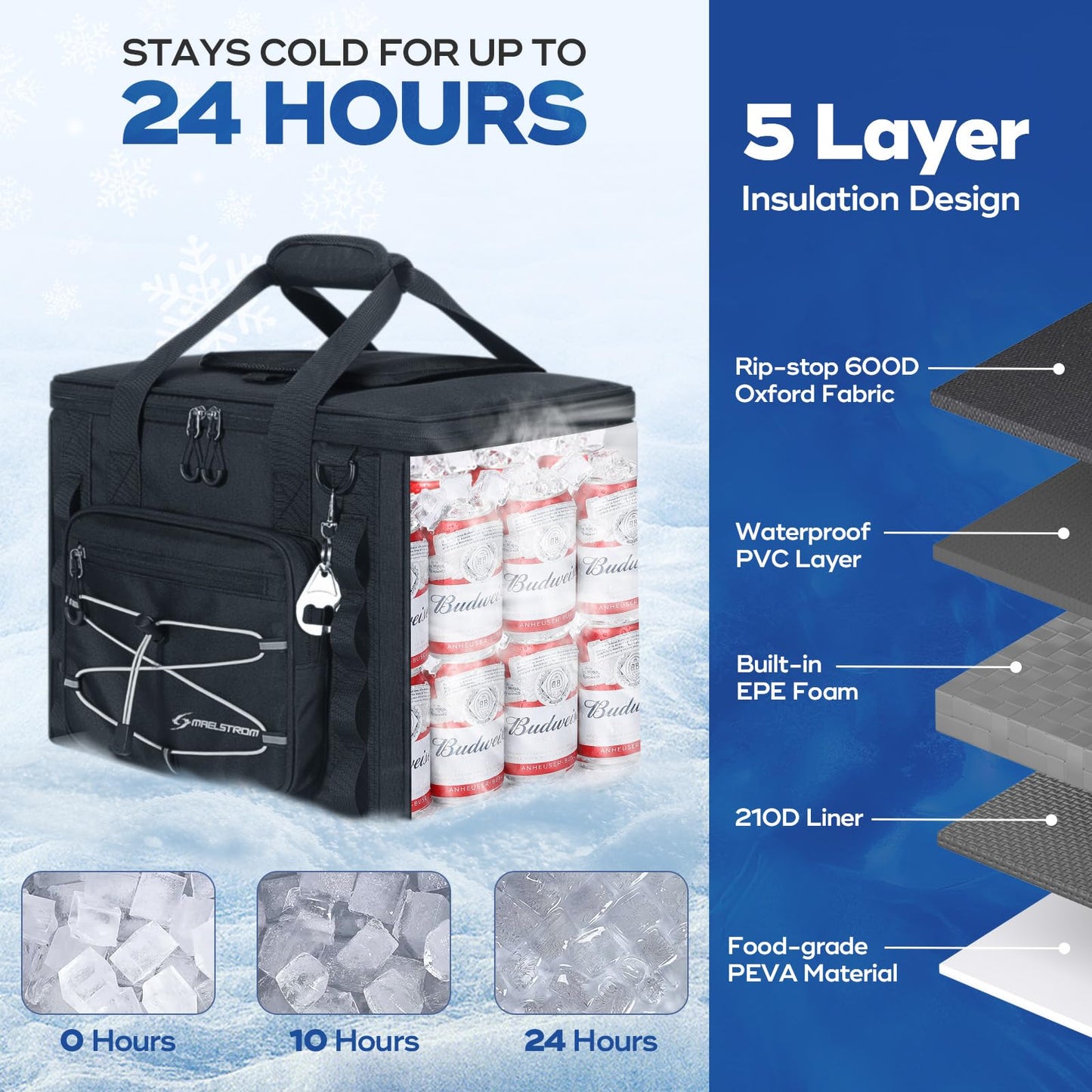 Maelstrom Soft Sided Cooler Bag, 30/40 Can Collapsible Insulated Ice Chest, Large Leakproof Camping & Travel Cooler for Kayaking & Beach