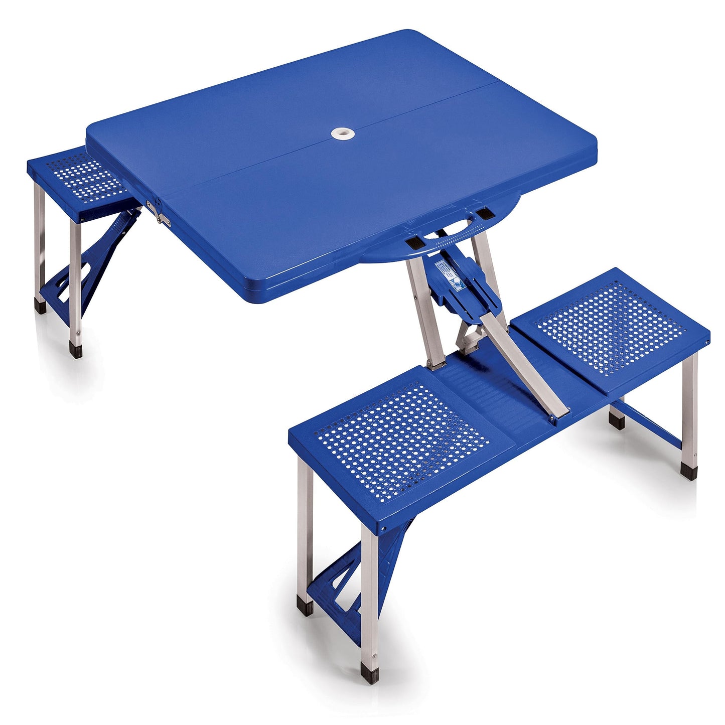 PICNIC TIME Portable Folding Picnic Table with Seats for 4, Collapsible Aluminum Table with Benches & Umbrella Hole, Lightweight Foldable Table for Camping, Travel, Backyard, Tailgating (Red)
