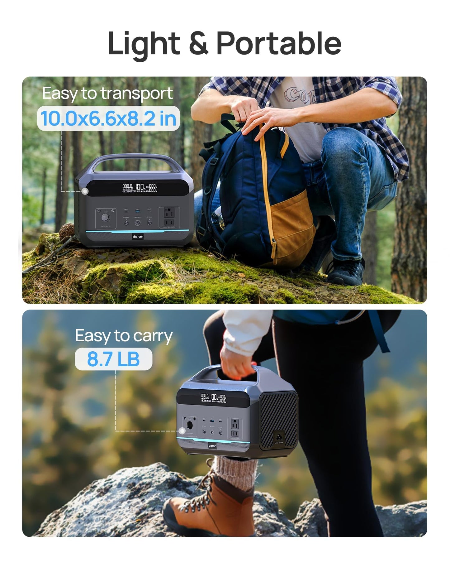 Portable Power Station, Outdoor 288Wh(90,000mAh) LiFePO4 Battery, 600W(1200W Surge) AC Outlets, 1.7H Fast Charging Solar Generator for Camping, RV Travel, Home Use（Solar Optional)