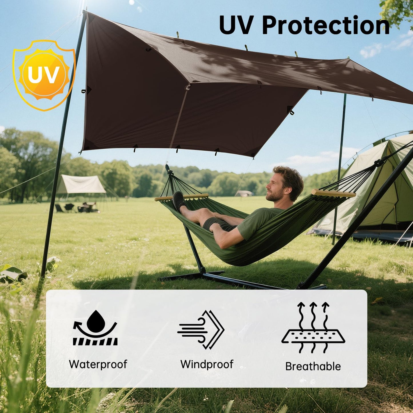 FREE SOLDIER Waterproof Portable Tarp Multifunctional Outdoor Camping Traveling Awning Backpacking Tarp Shelter Rain (Brown 10×10.5ft)