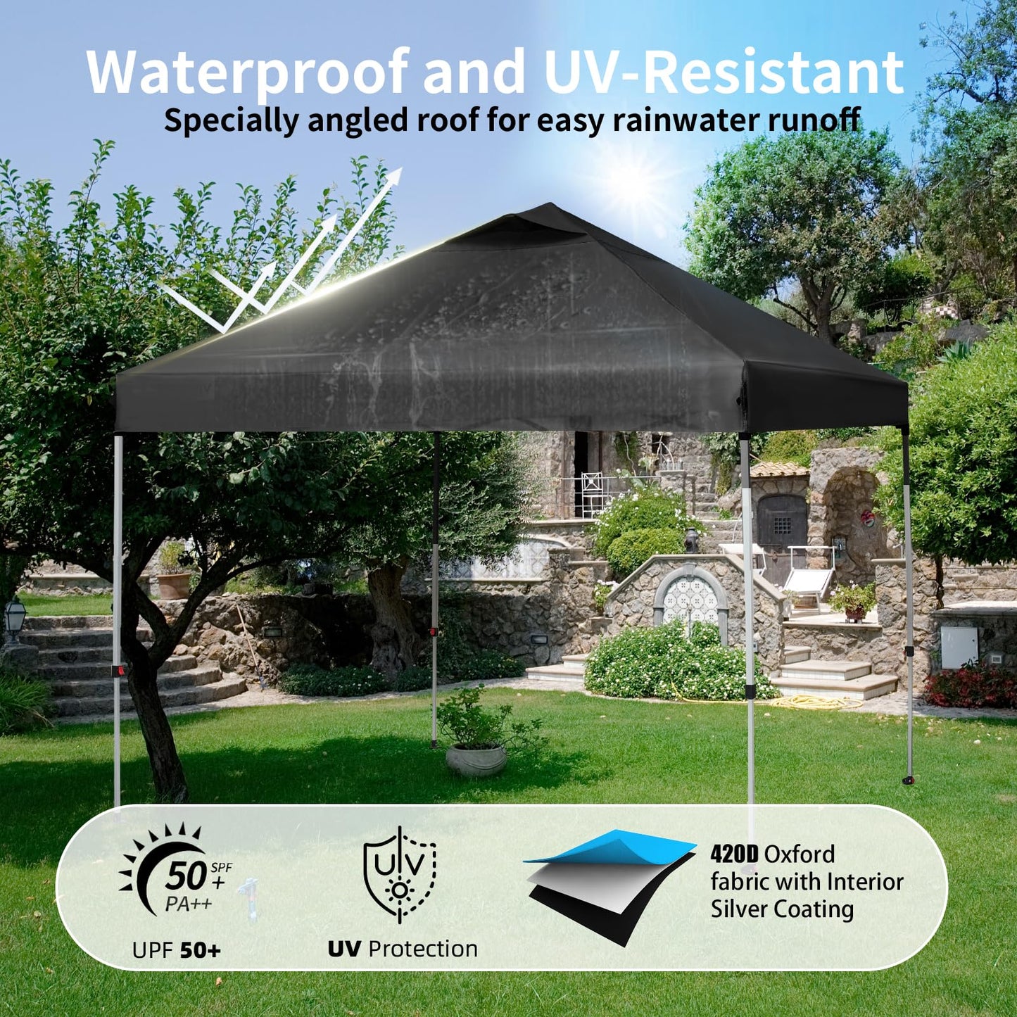 10x10 Canopy Replacement Top, Pop Up Tent with Air Vent for Straight Leg Frame, Waterproof with Windproof Ropes for Garden Patio Camping (Top Only) (White)