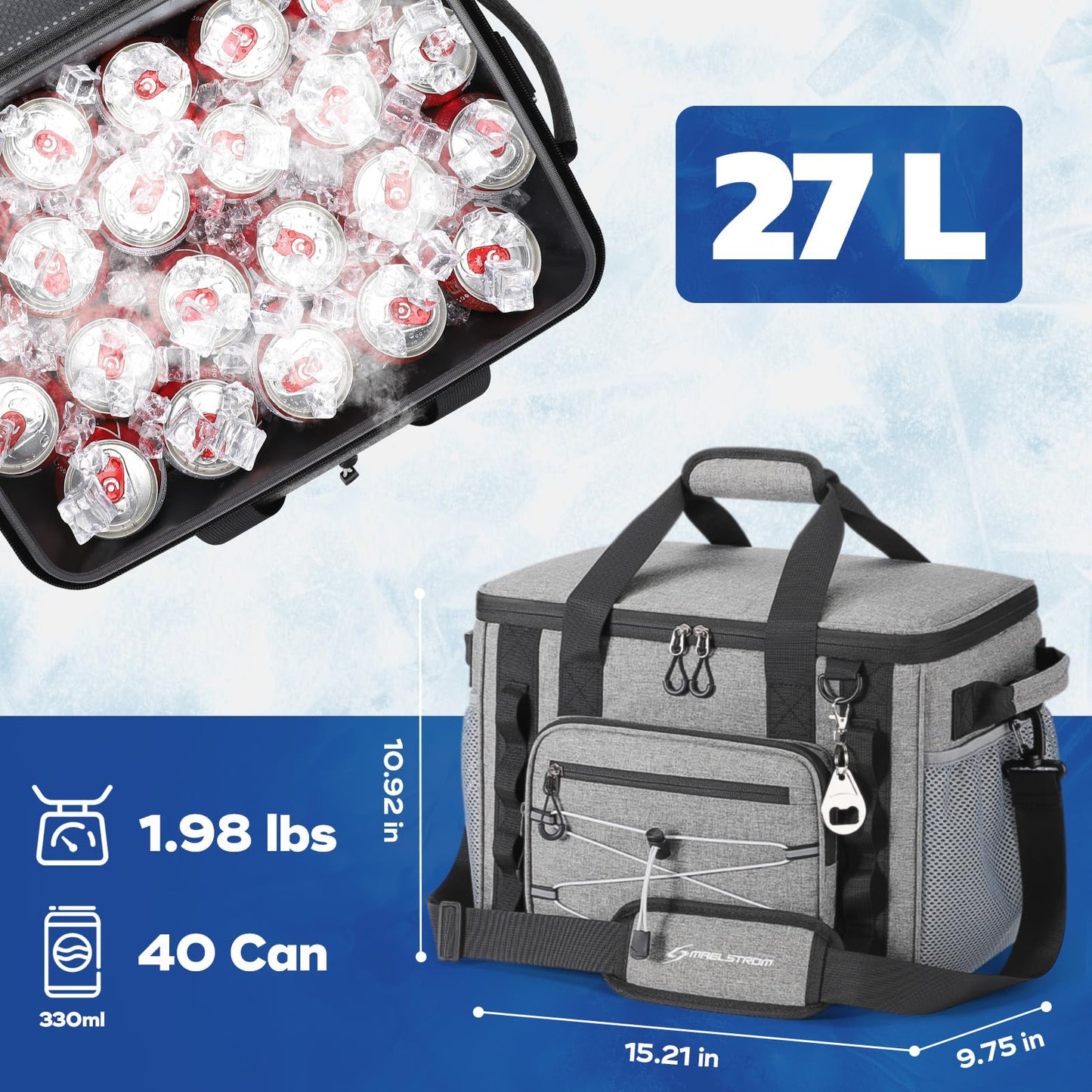 Maelstrom Soft Sided Cooler Bag, 30/40 Can Collapsible Insulated Ice Chest, Large Leakproof Camping & Travel Cooler for Kayaking & Beach